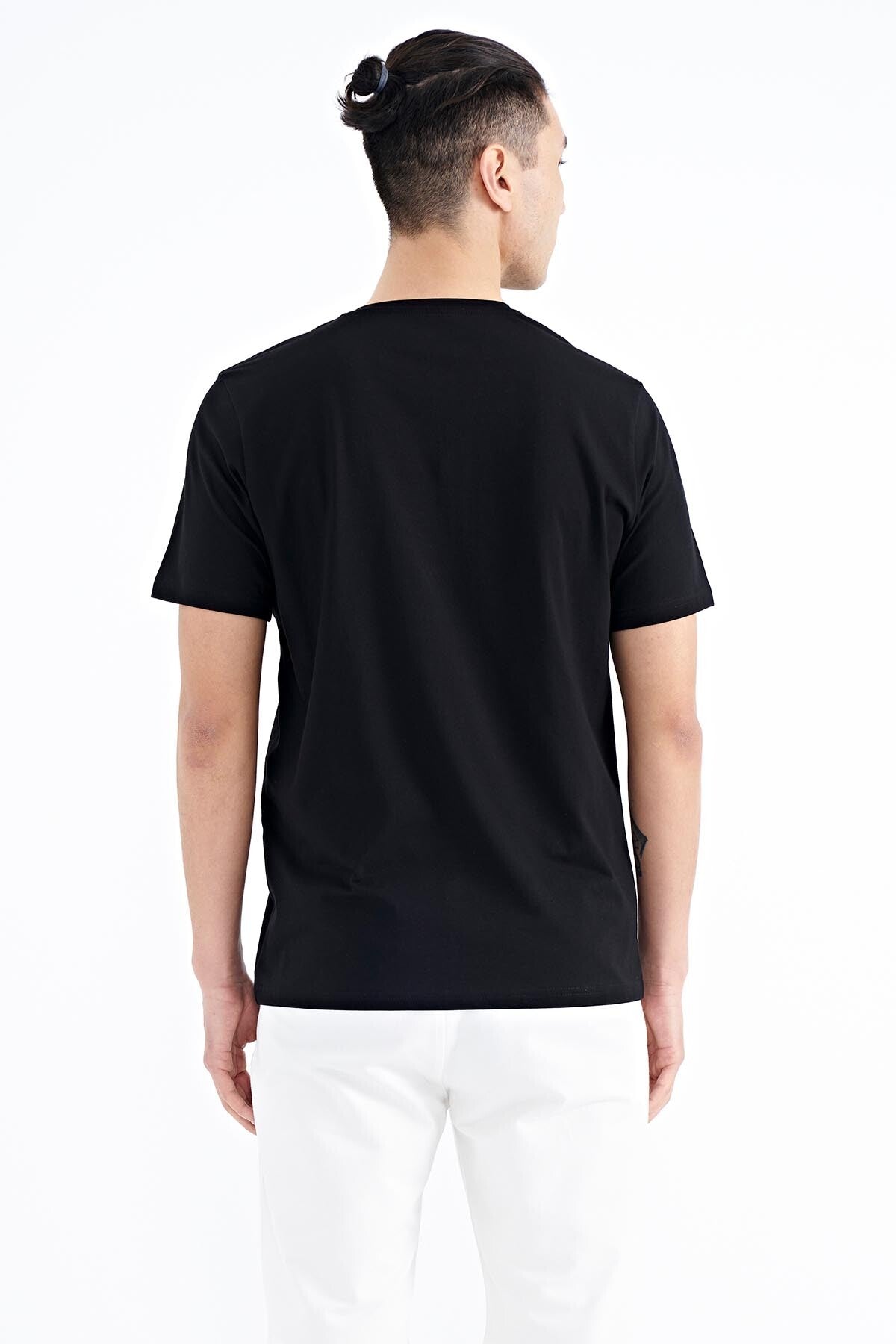 Black Pattern Printed Standard Fit Men's T-shirt - 88231