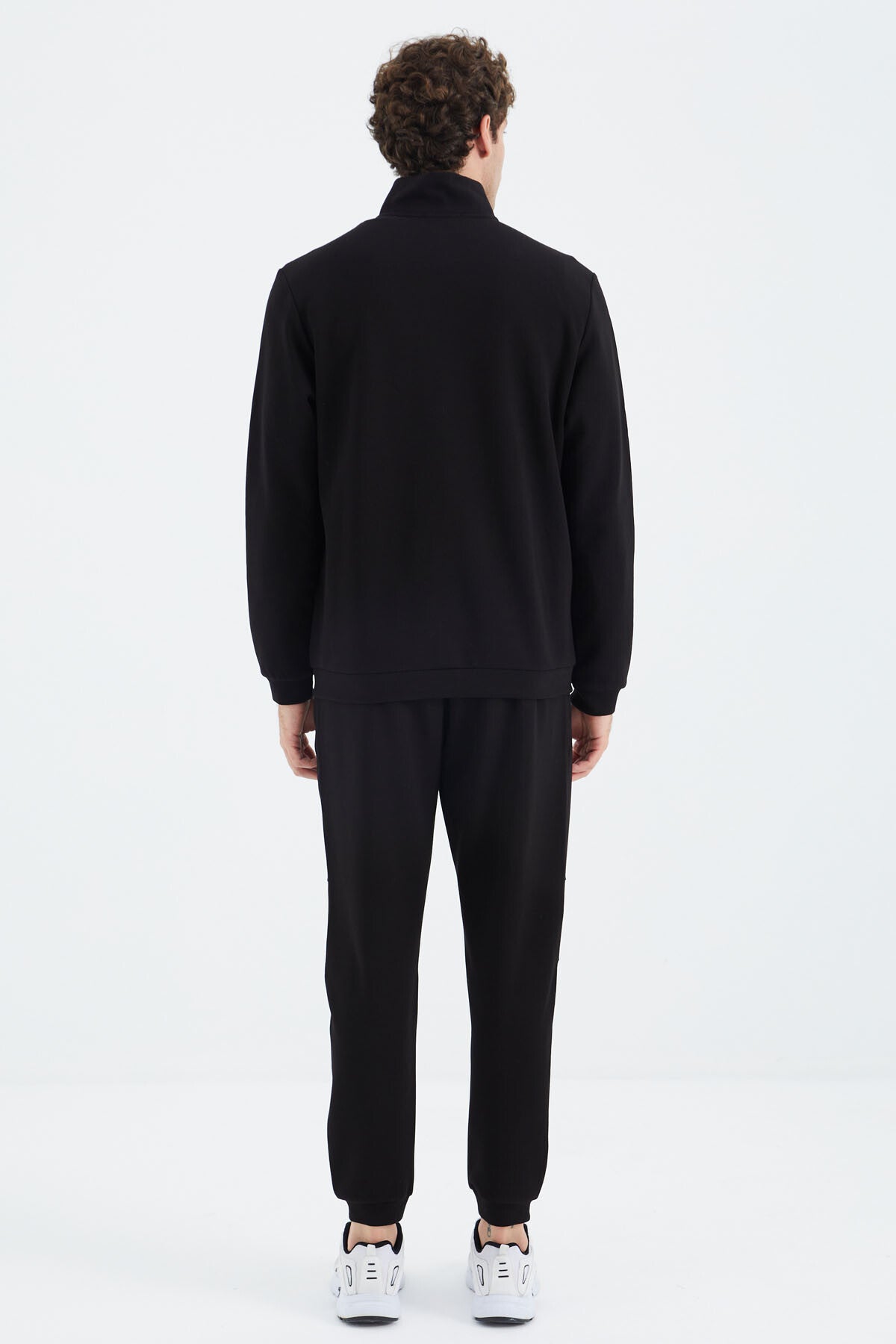 Black Stand Collar Hidden Pocket Detailed Relax Fit Men's Tracksuit Set - 85220