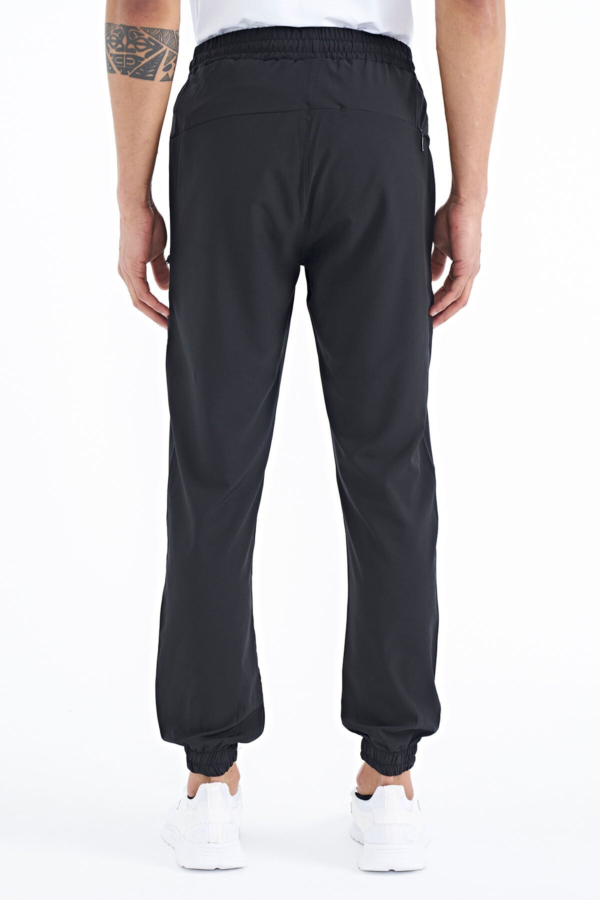 Black Men's Basic Pocketed Laced Comfortable Elastic Cuff Tracksuit Bottom - 84826