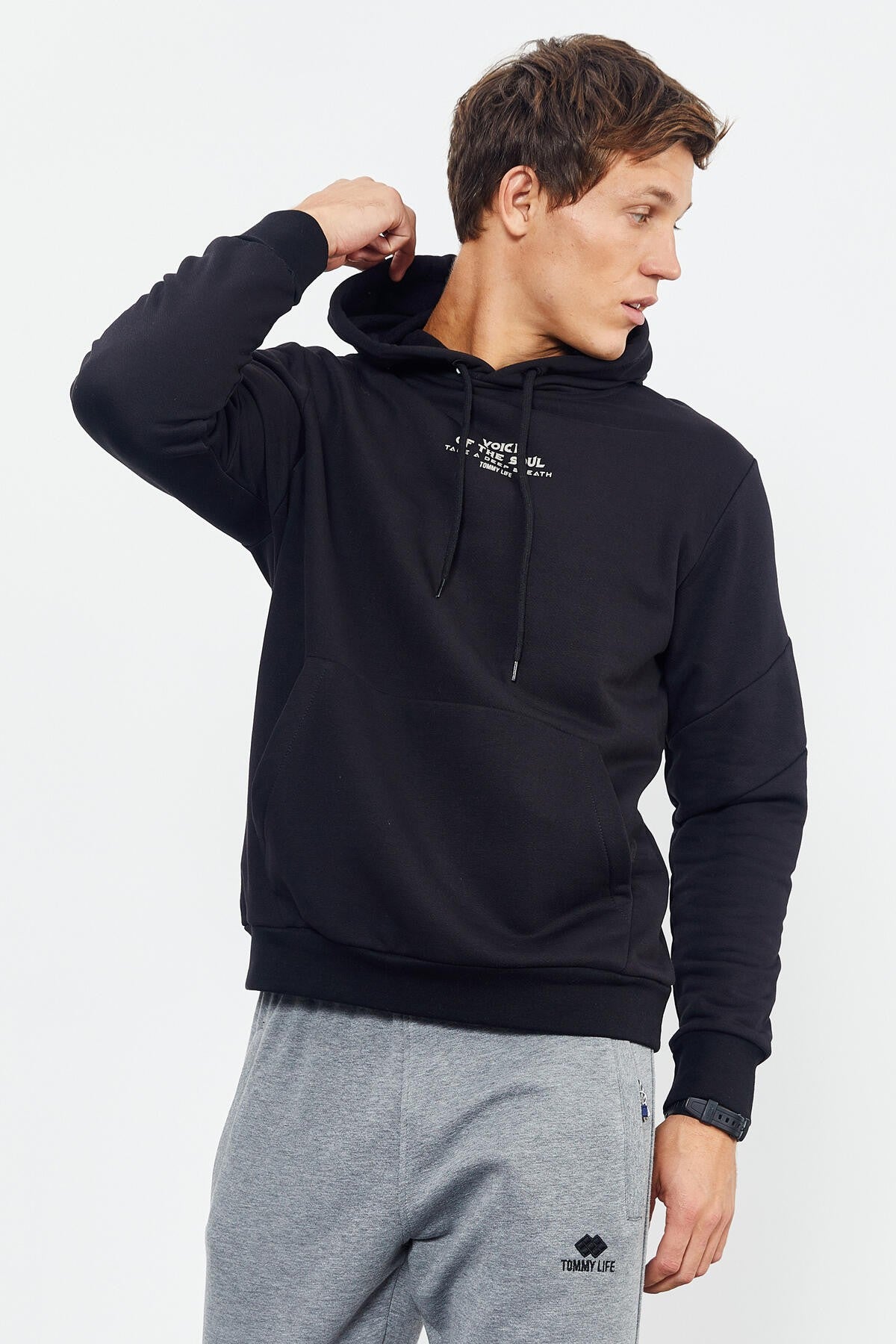Black Skull Back Print Comfort Fit Men's Hooded Sweatshirt - 88008