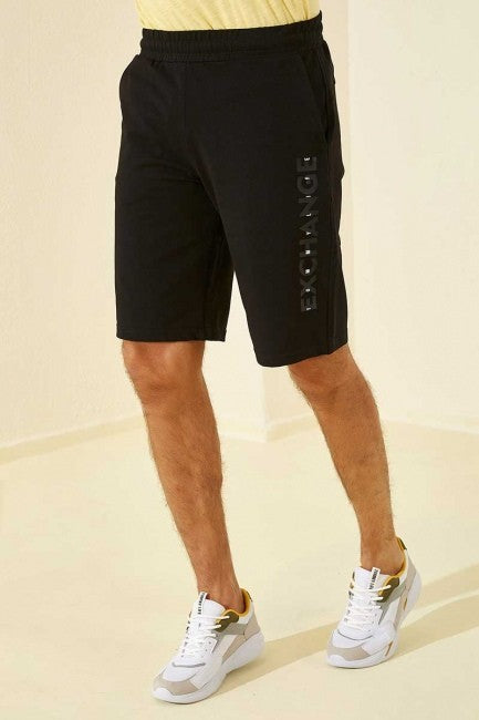 Black Print Standard Fit Men's Shorts - 81142