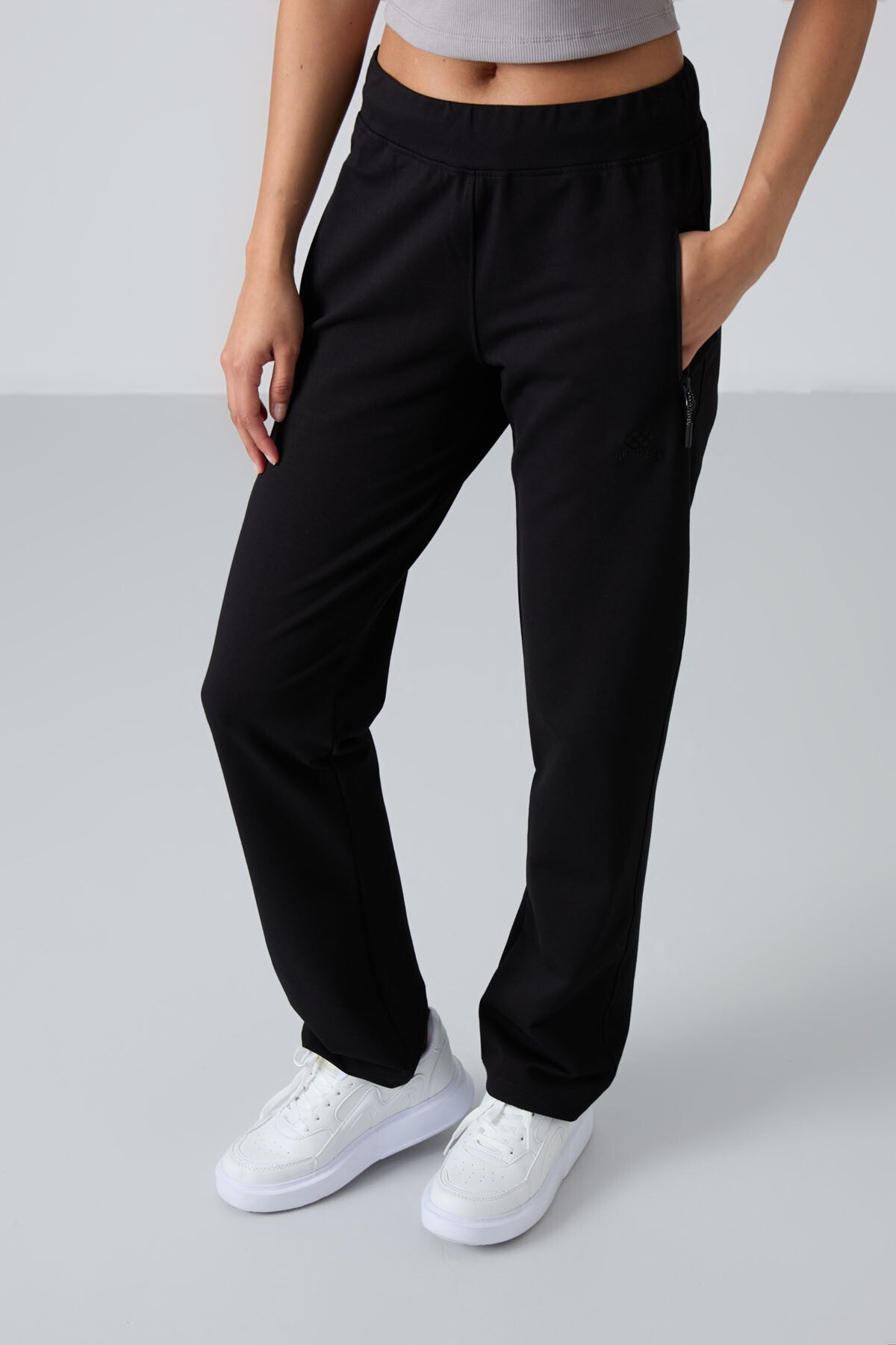 Black Zippered Pocket Comfort Fit Classic Hem Women's Tracksuit Bottom - 94195