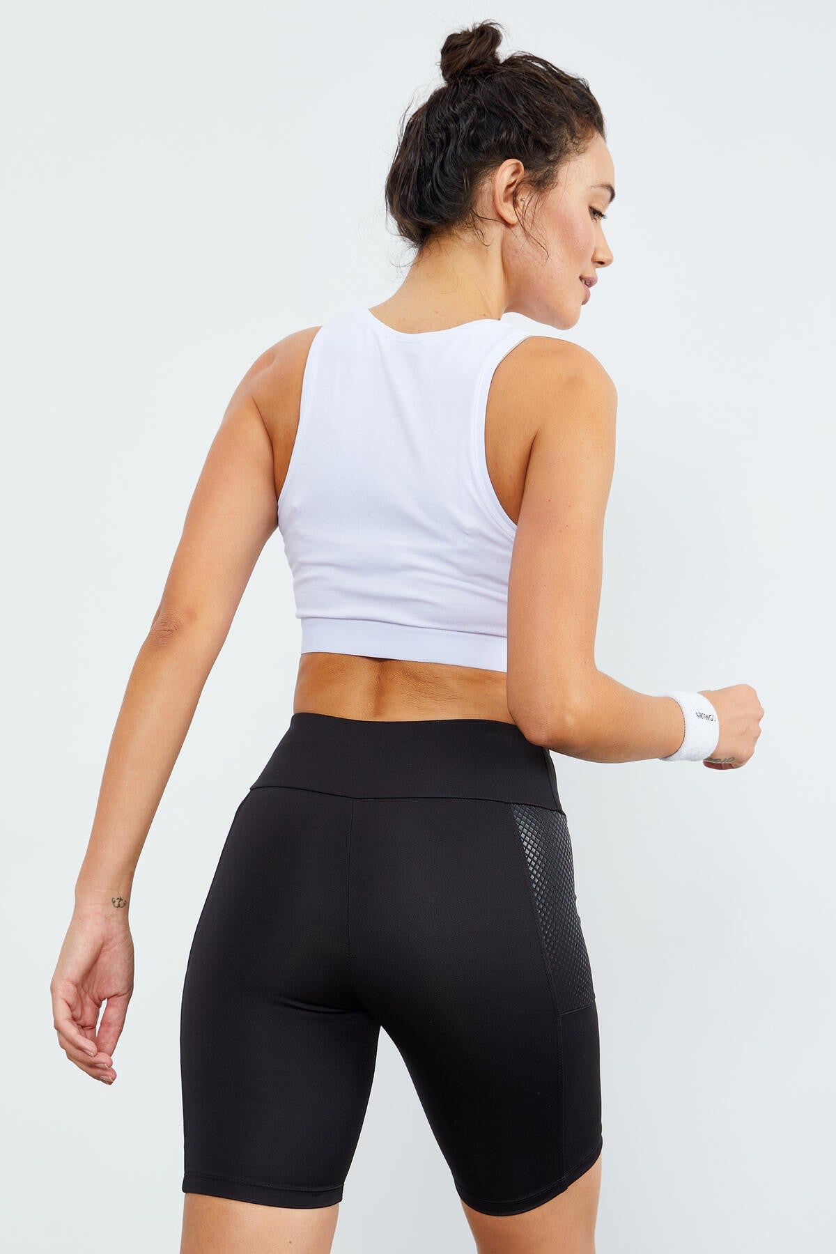 Black High Waist Wrap-up Women's Biker Tights with Side Pockets - 91010