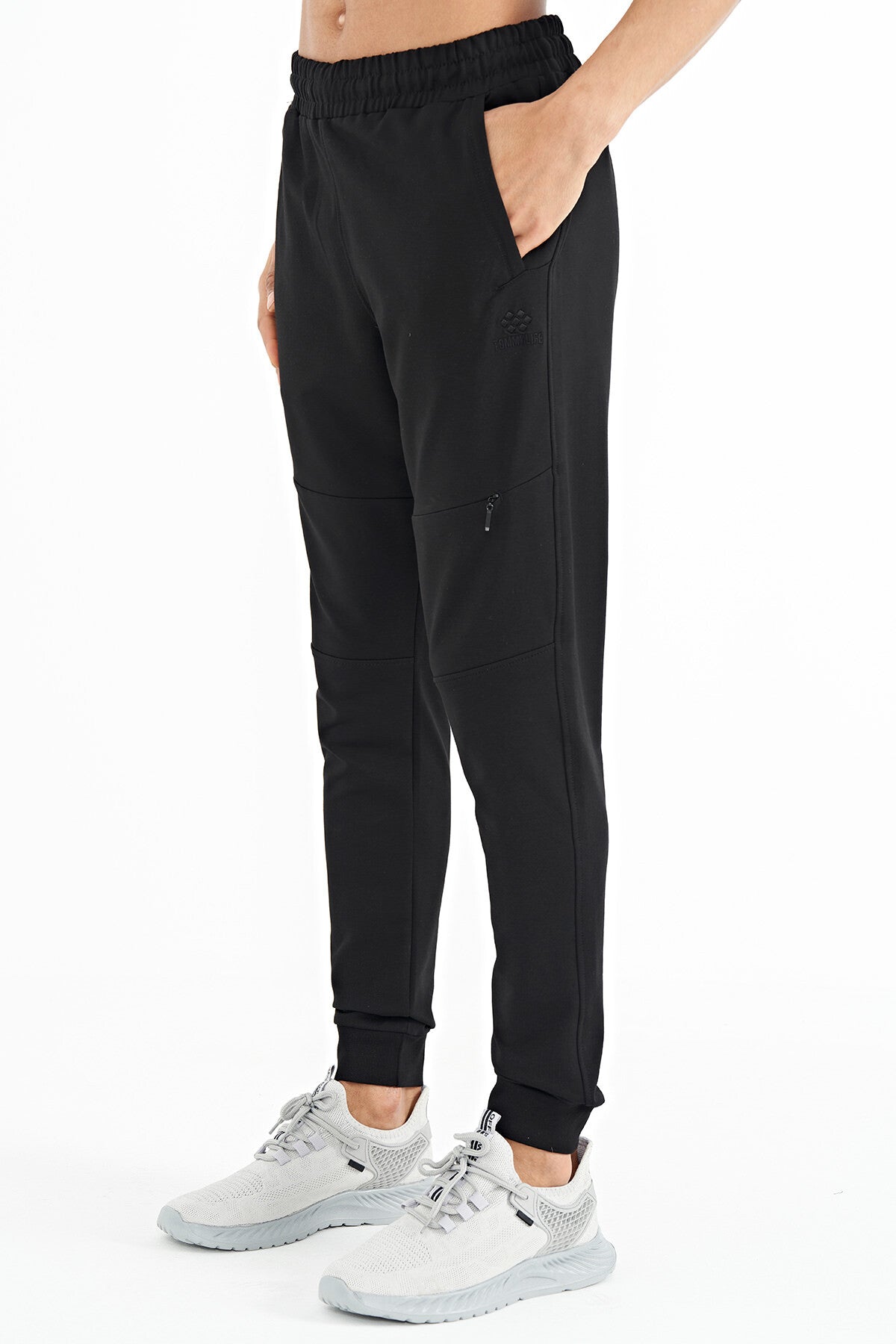 Black Hidden Pocket Detailed Standard Fit Men's Jogger Tracksuit Bottom - 84958