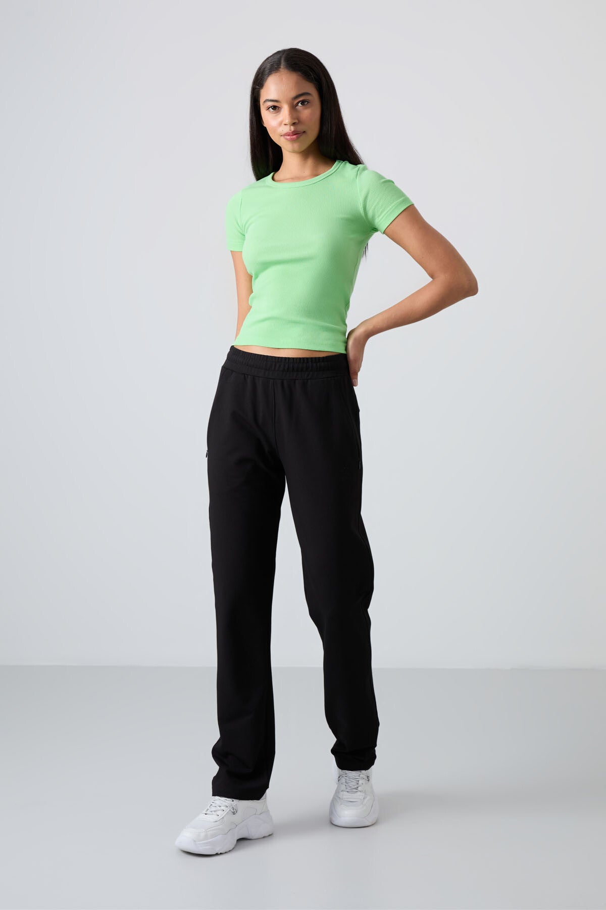Black Hidden Zipper Pocket Comfort Fit Classic Hem Women's Tracksuit Bottom - 94148