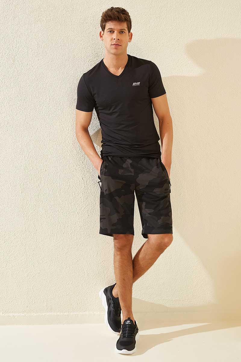 Black Shadow Camouflage Pattern Standard Fit Men's Shorts - 81157