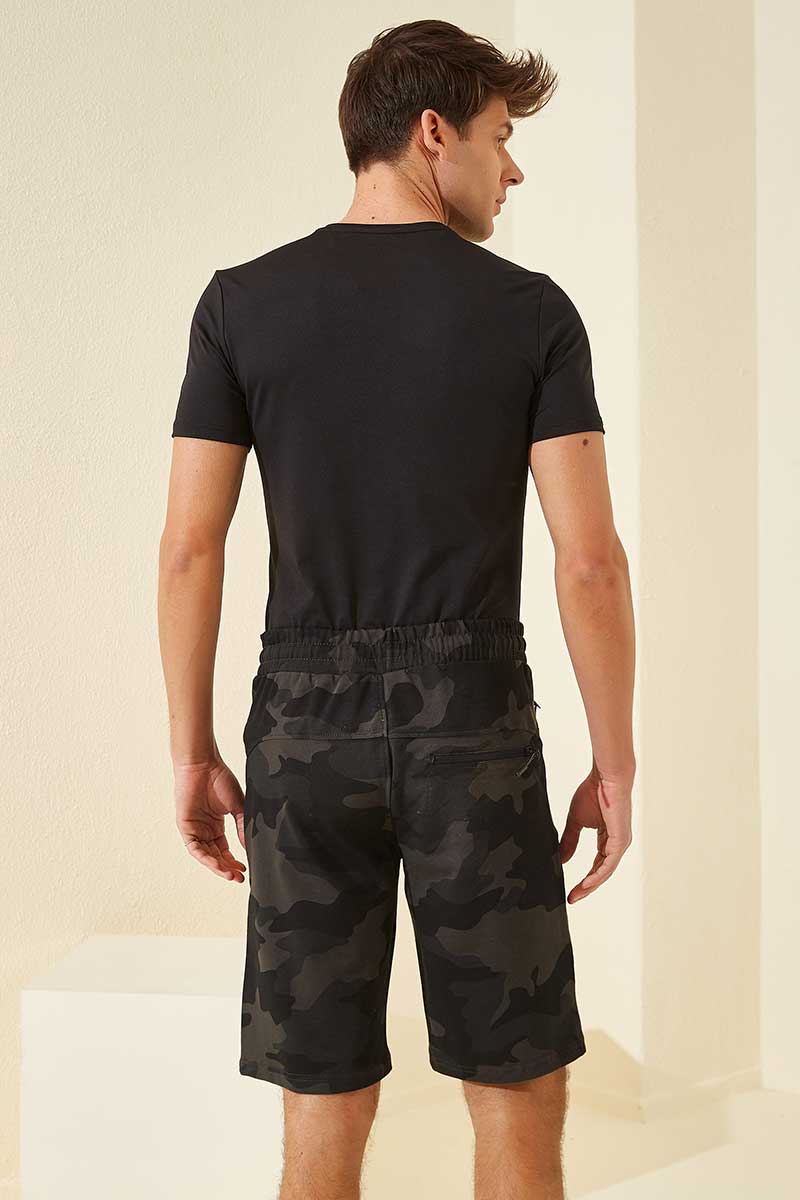 Black Shadow Camouflage Pattern Standard Fit Men's Shorts - 81157