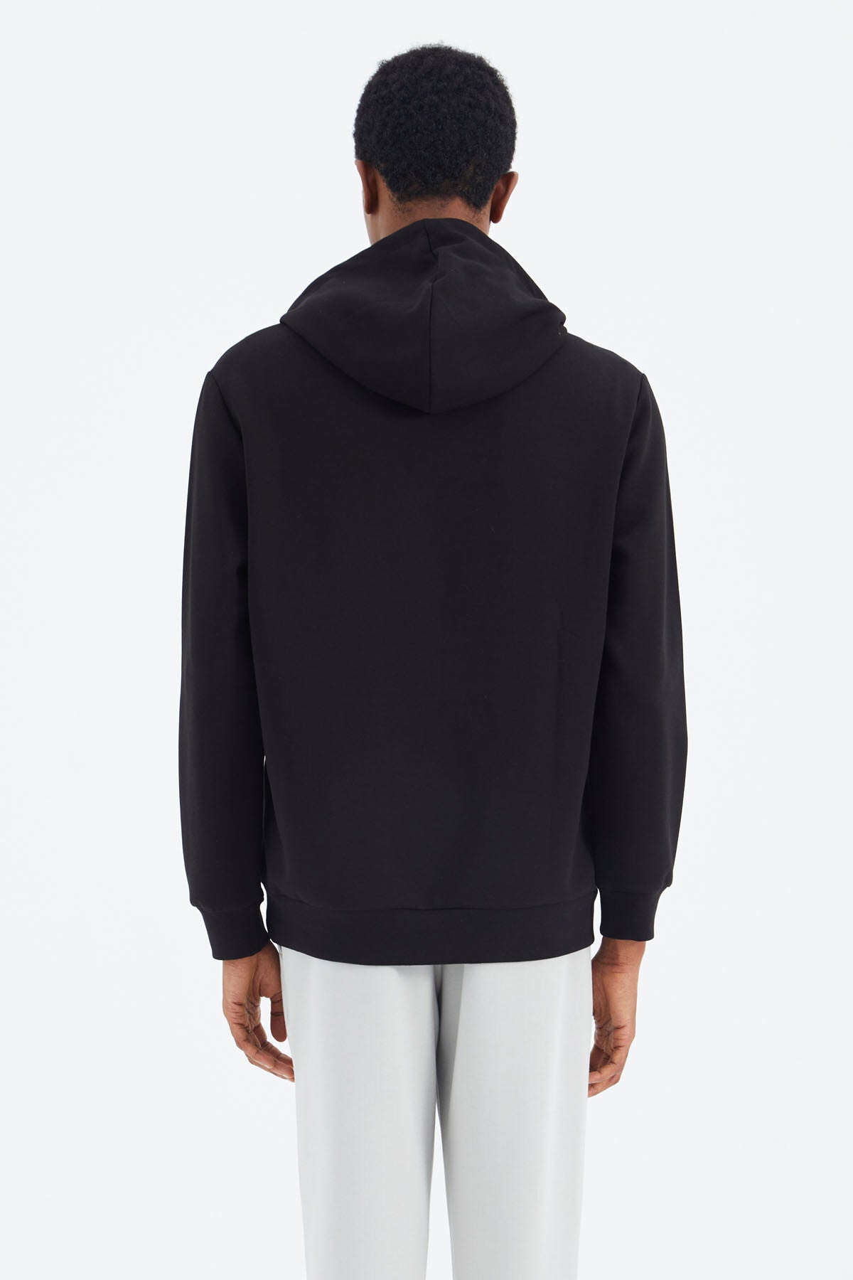 Black Hooded Laced Print Detailed Relax Fit Men's Sweatshirt - 88287