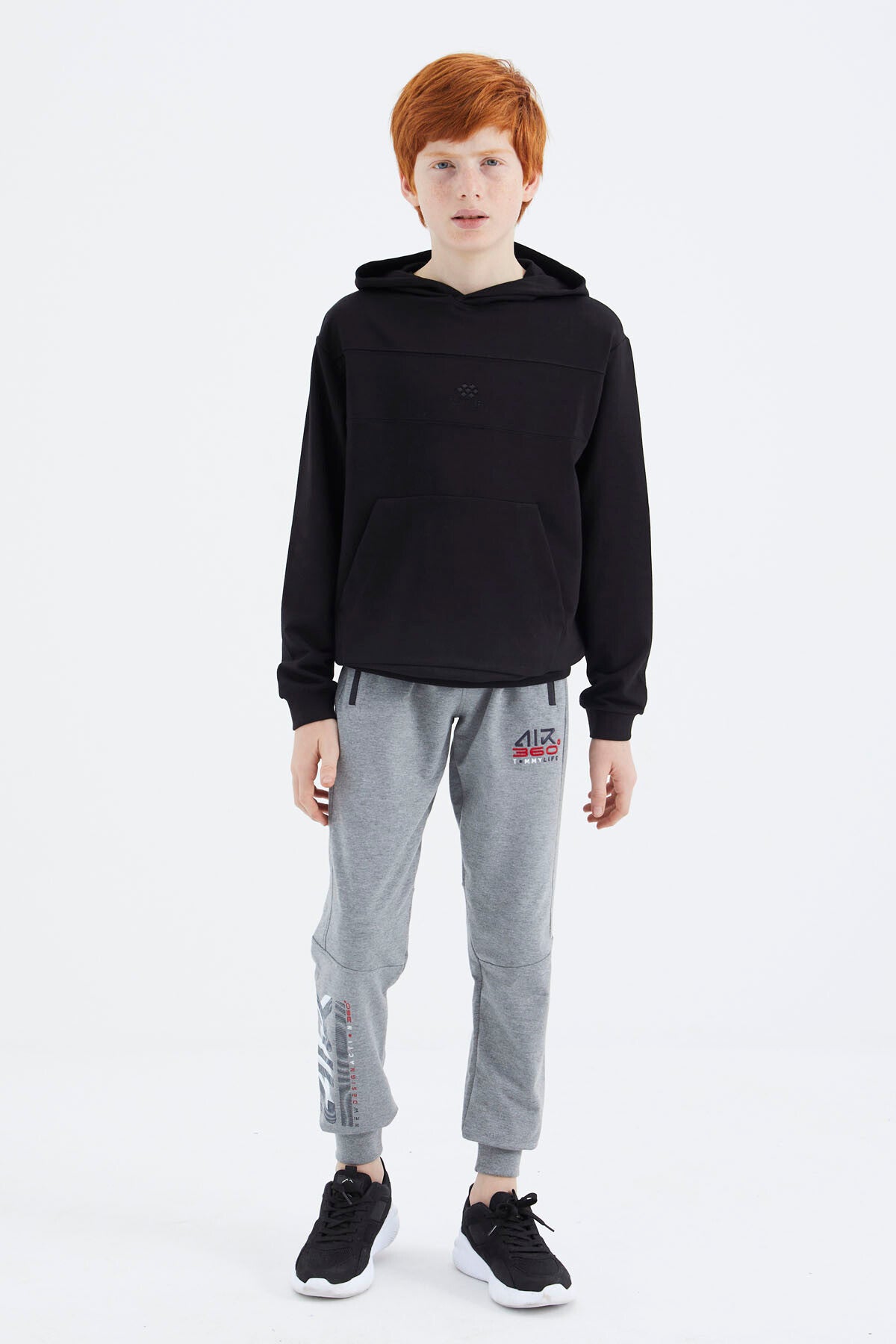 Black Hooded Basic Boys' Sweatshirt - 11181