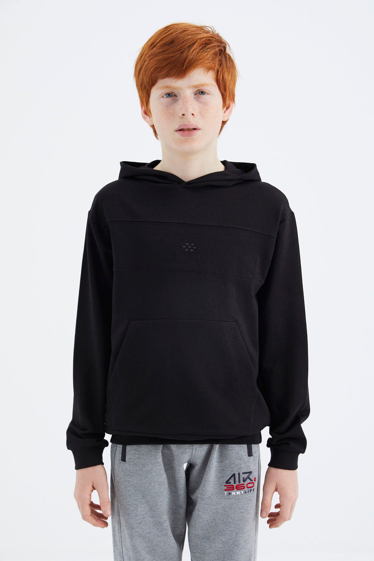 Black Hooded Basic Boys' Sweatshirt - 11181