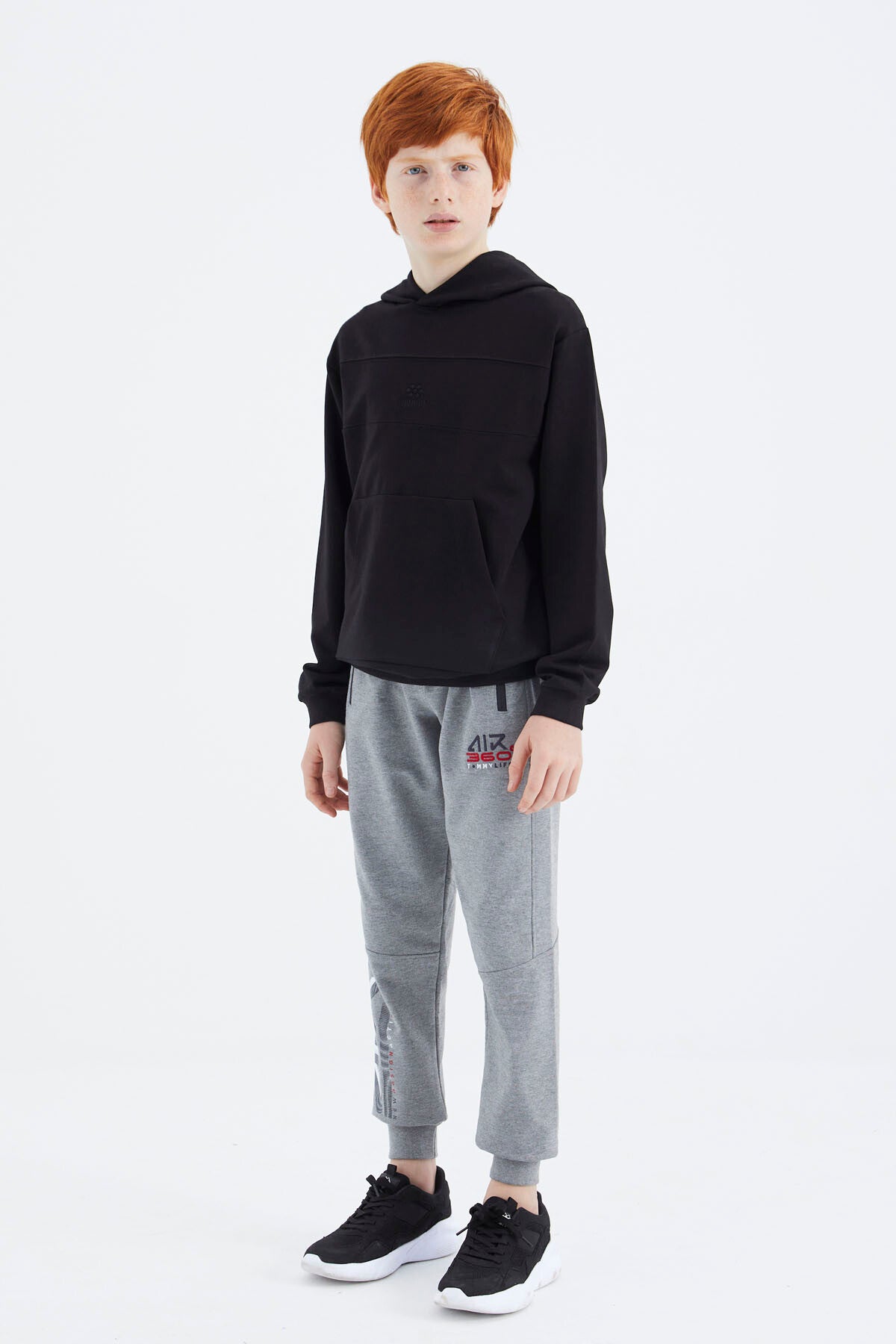Black Hooded Basic Boys' Sweatshirt - 11181