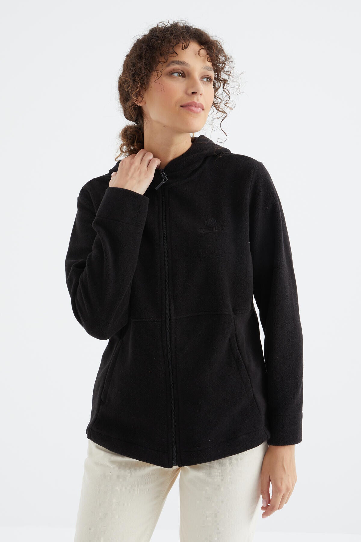 Black Hooded Zip-Up Comfort Fit Women's Fleece Sweatshirt - 97233