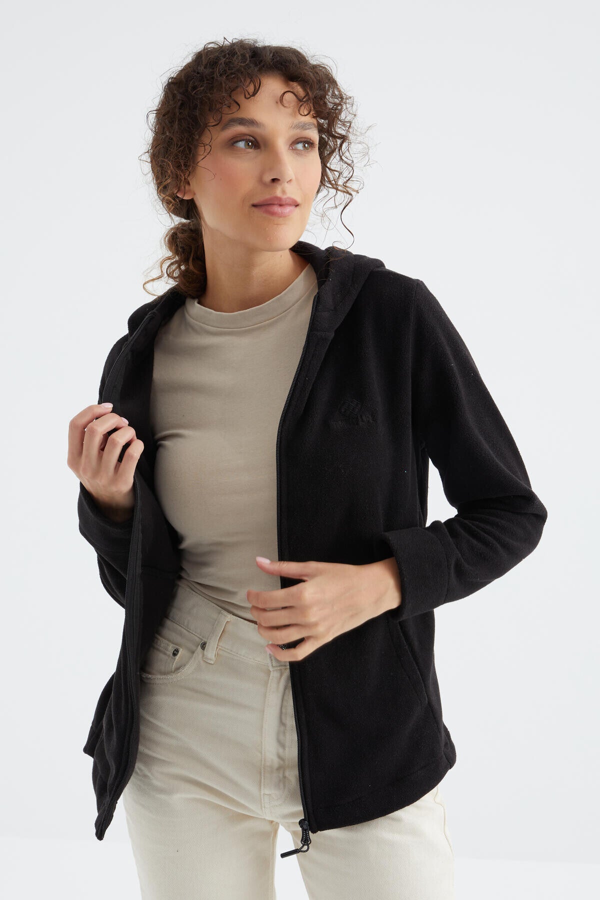 Black Hooded Zip-Up Comfort Fit Women's Fleece Sweatshirt - 97233