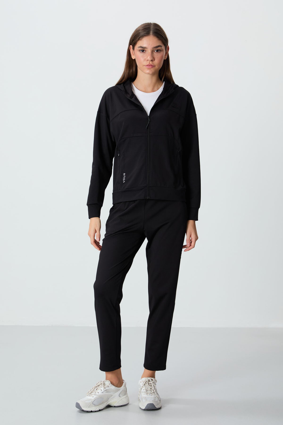 Black Hooded Hidden Pocket Detailed Standard Fit Women's Tracksuit Set - 95306
