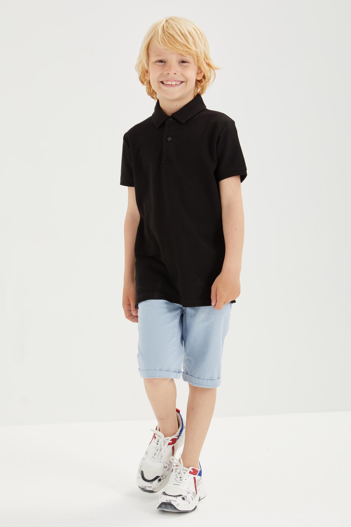 Black Classic Short Sleeve Polo Collar Boys T-Shirt - 10962