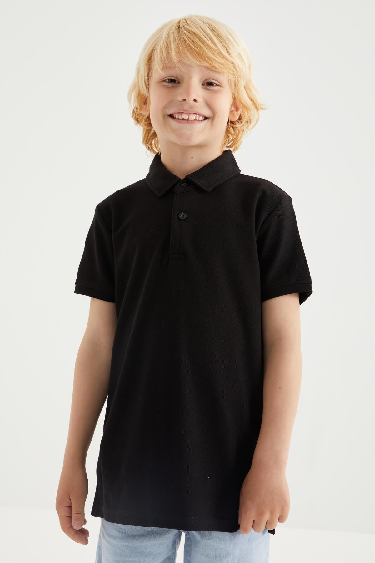 Black Classic Short Sleeve Polo Collar Boys T-Shirt - 10962