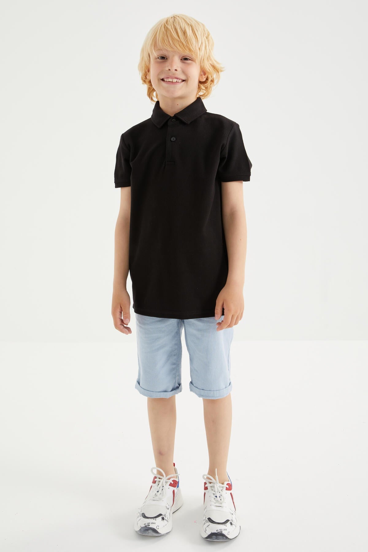 Black Classic Short Sleeve Polo Collar Boys T-Shirt - 10962