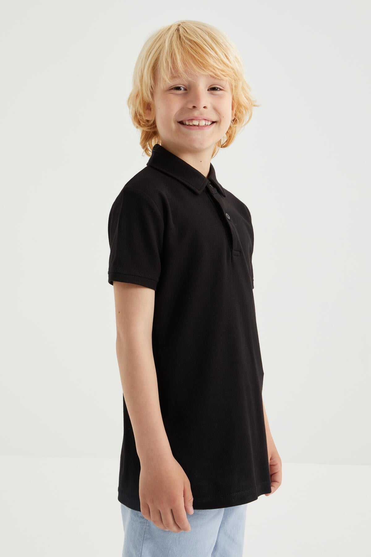 Black Classic Short Sleeve Polo Collar Boys T-Shirt - 10962