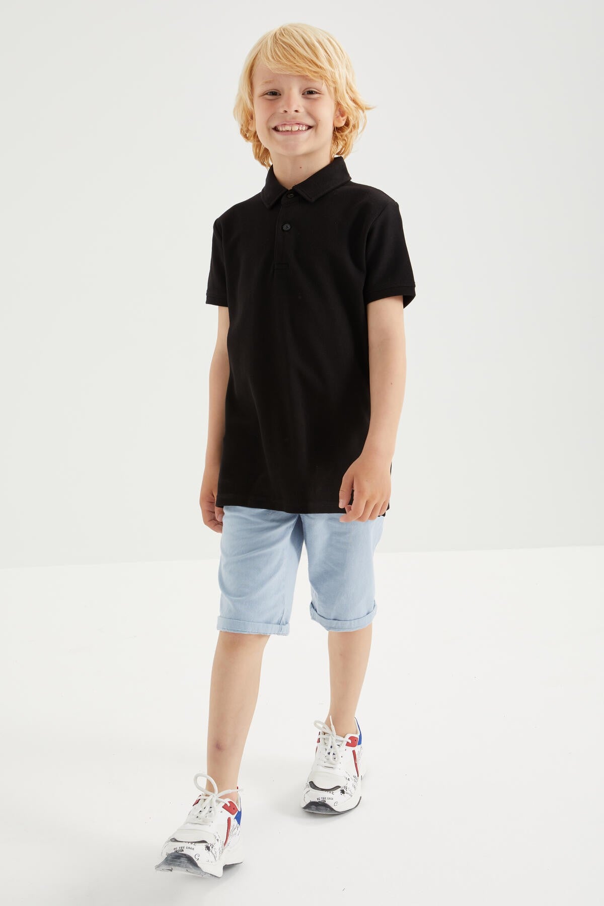 Black Classic Short Sleeve Polo Collar Boys T-Shirt - 10962