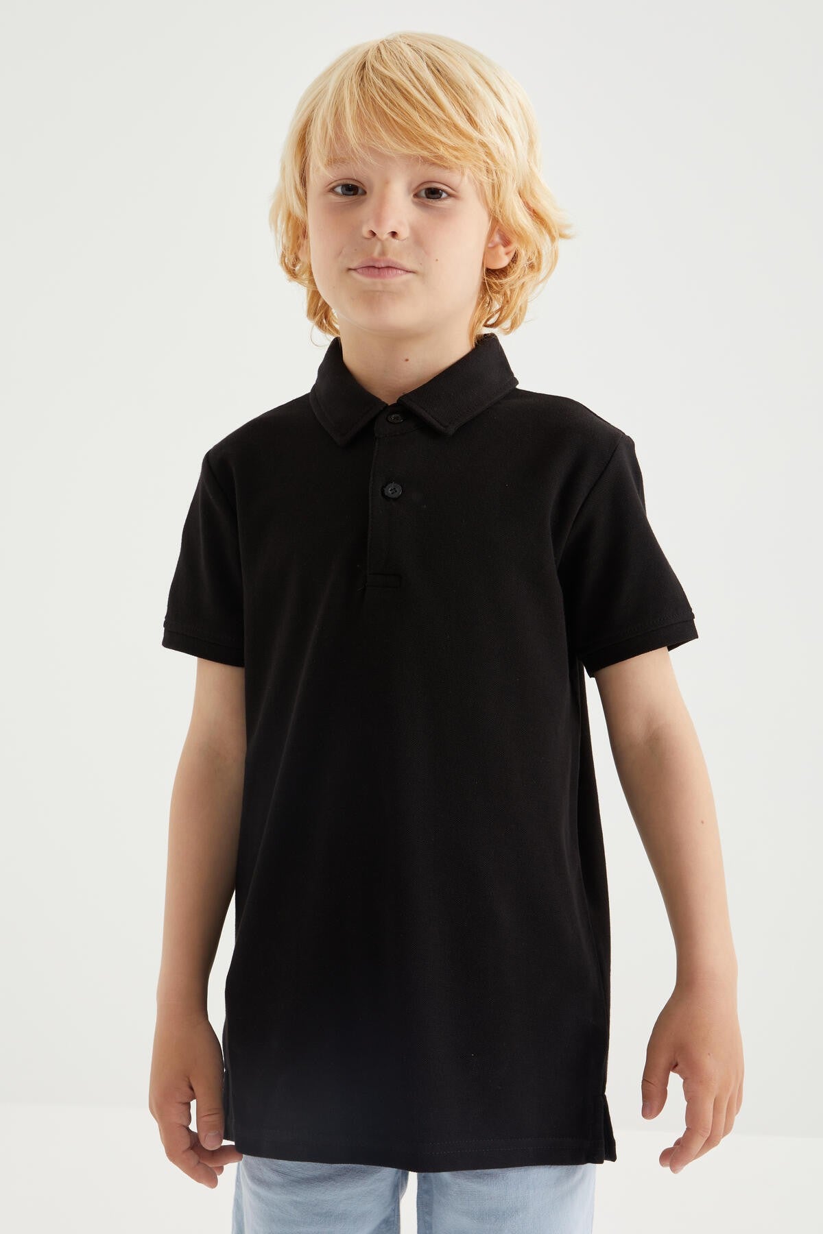Black Classic Short Sleeve Polo Collar Boys T-Shirt - 10962