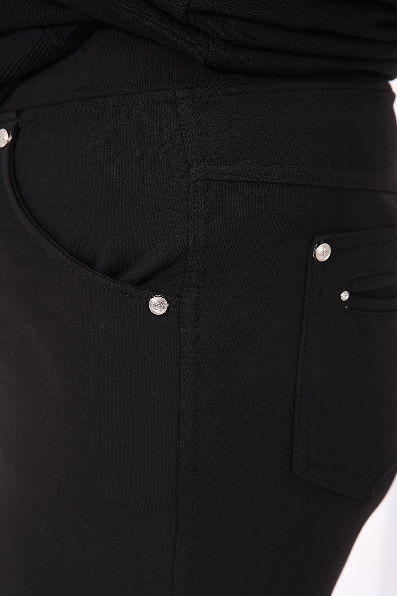 Black Classic Stone Detailed Women's Plus Size Tracksuit Bottom - 94040