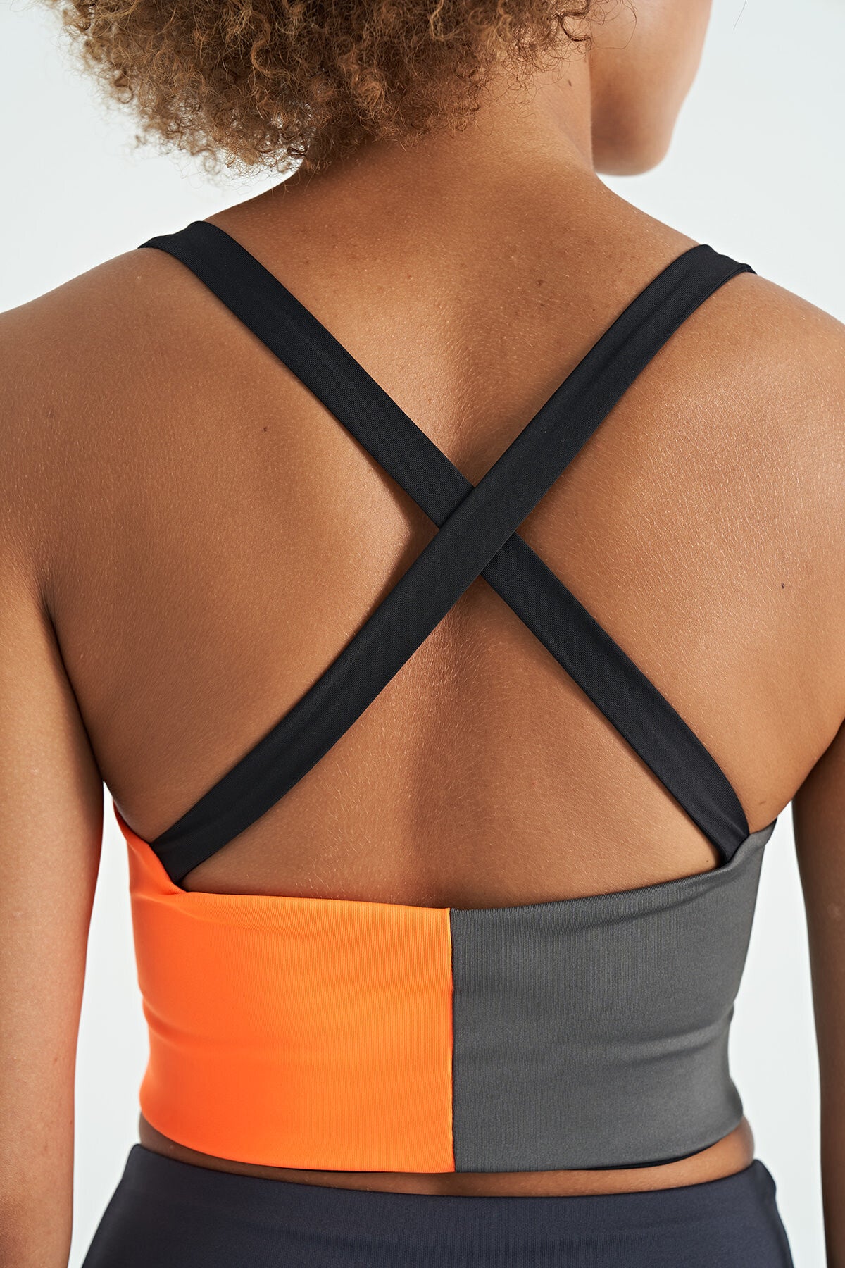 Black Logo Printed Color Block Crossbody Detailed Diver Fabric Women's Bustier - 97260
