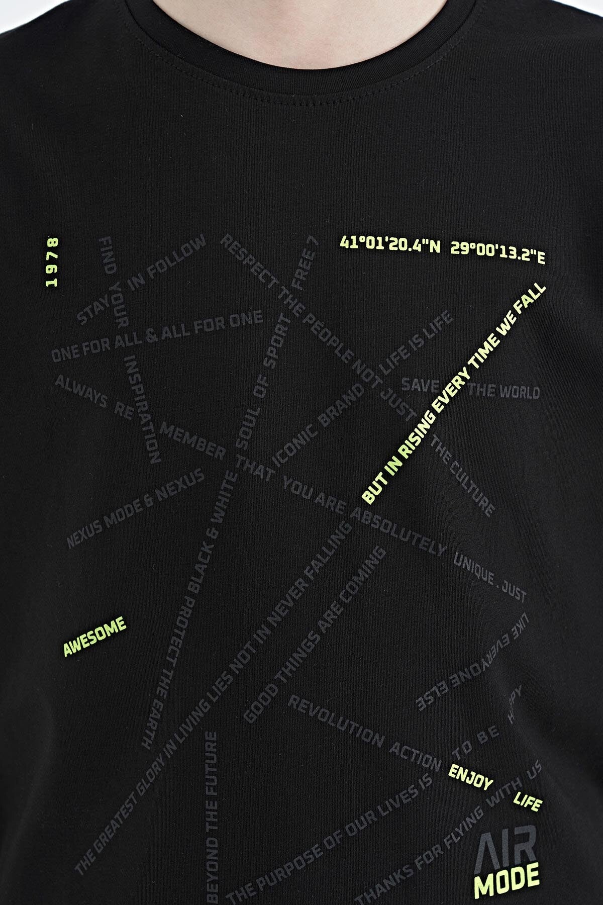 Black Minimal Print Standard Fit O Neck Boy's T-Shirt - 11132