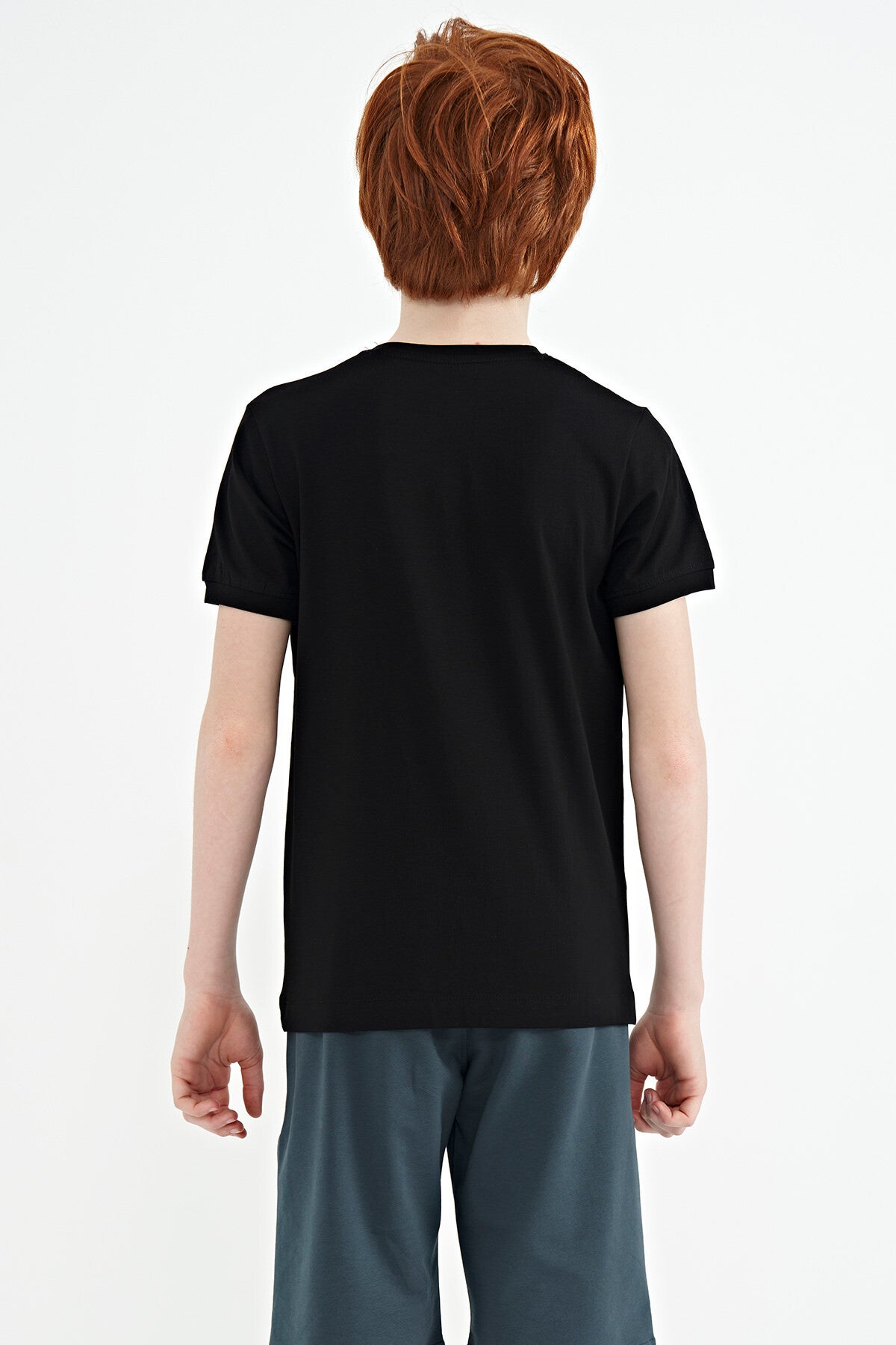 Black Minimal Print Standard Fit O Neck Boy's T-Shirt - 11132