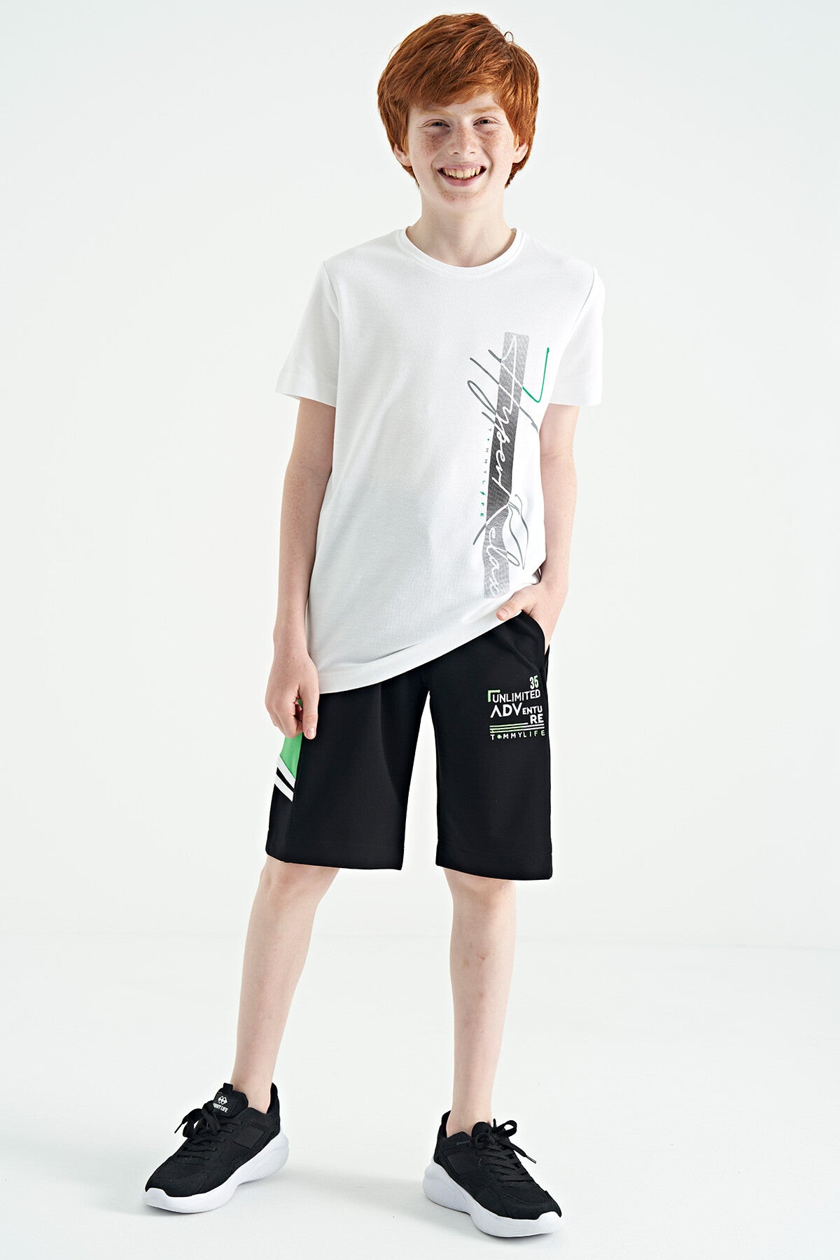 Black Embroidered Pattern Laced Standard Fit Boys Shorts - 11124