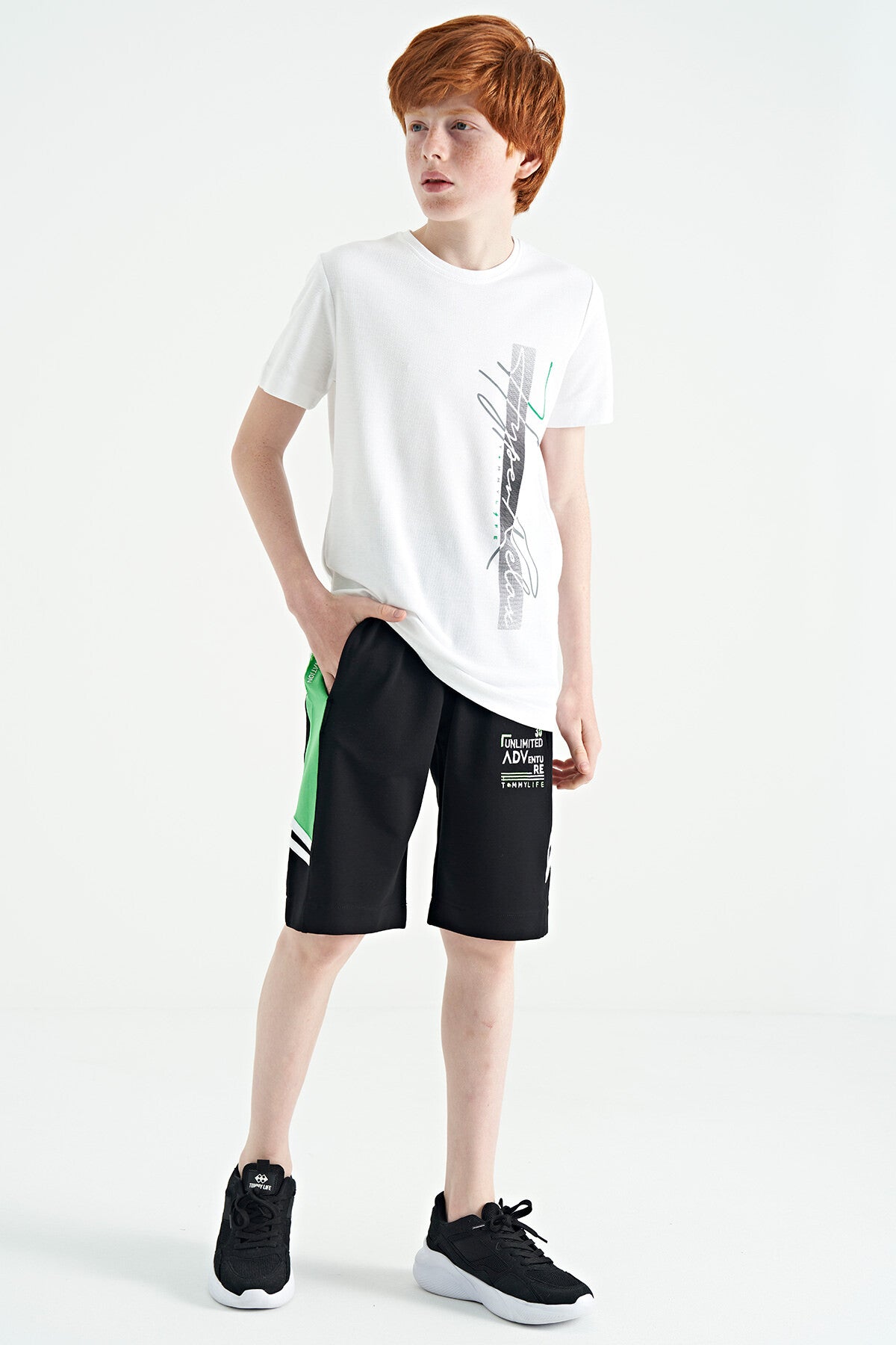 Black Embroidered Pattern Laced Standard Fit Boys Shorts - 11124