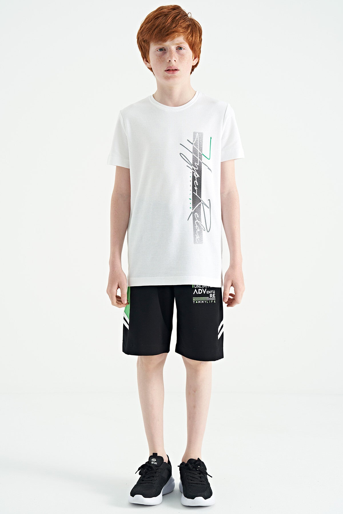 Black Embroidered Pattern Laced Standard Fit Boys Shorts - 11124