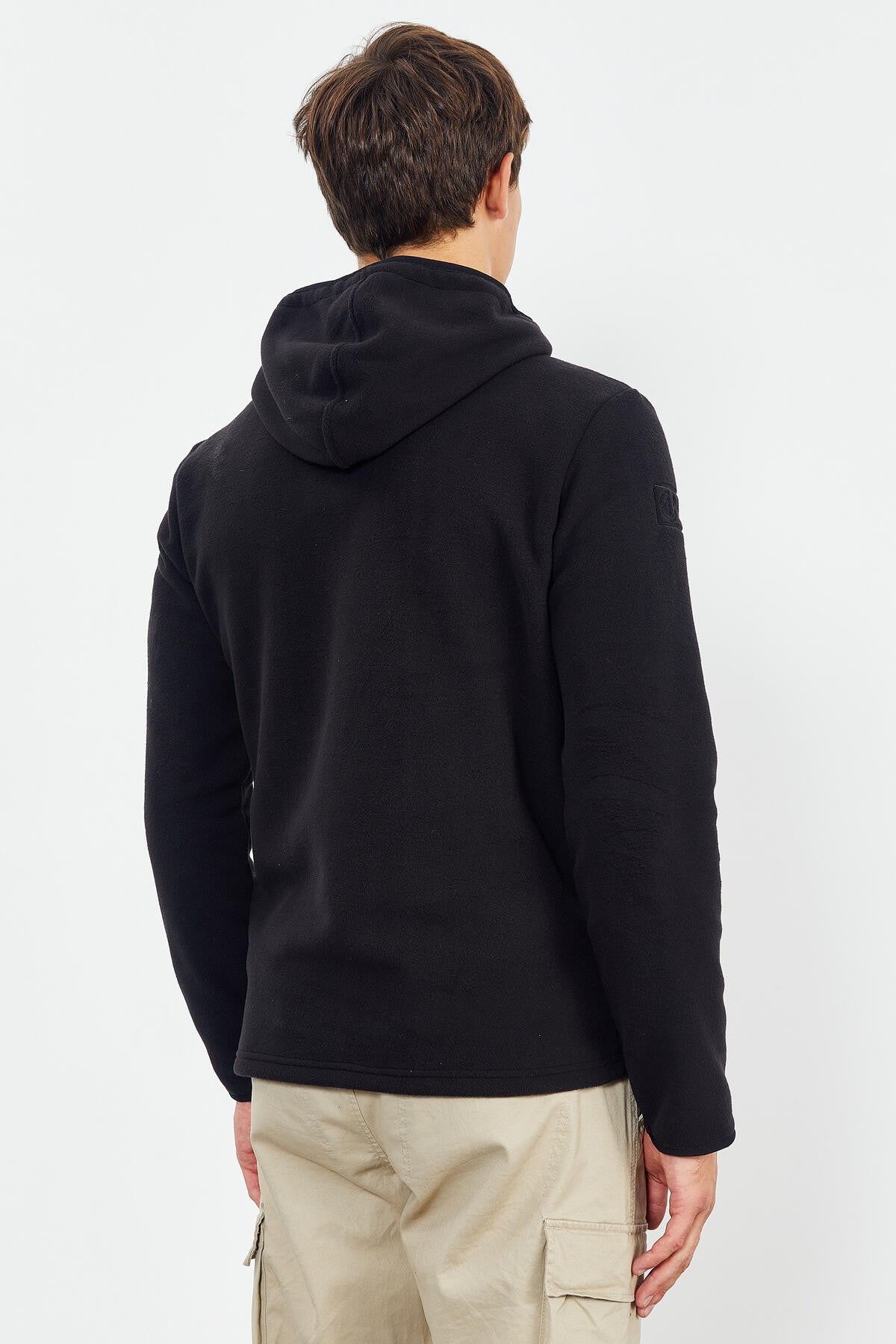 Black Embroidered Half-Zip Hooded Regular Fit Men's Fleece Sweatshirt - 87996