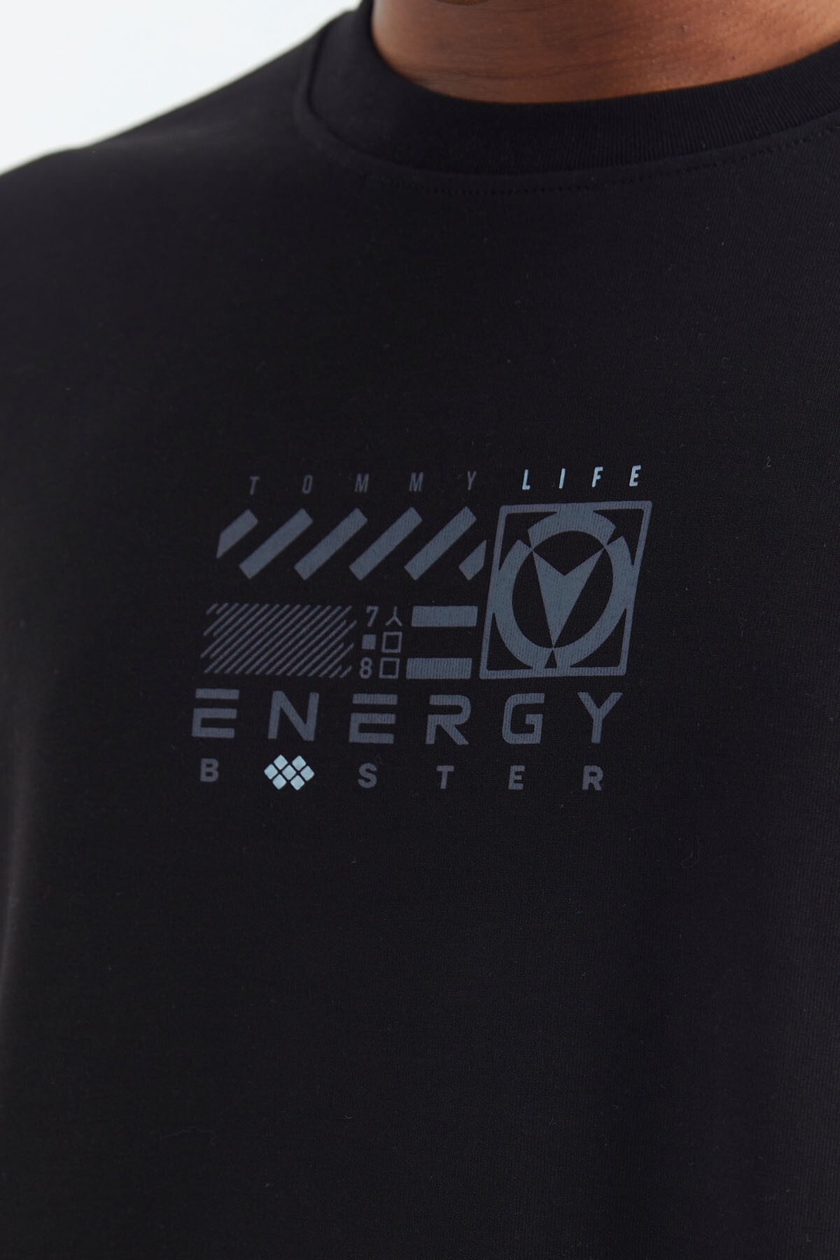 Black O Collar Print Detailed Relax Fit Men's Sweatshirt - 88284