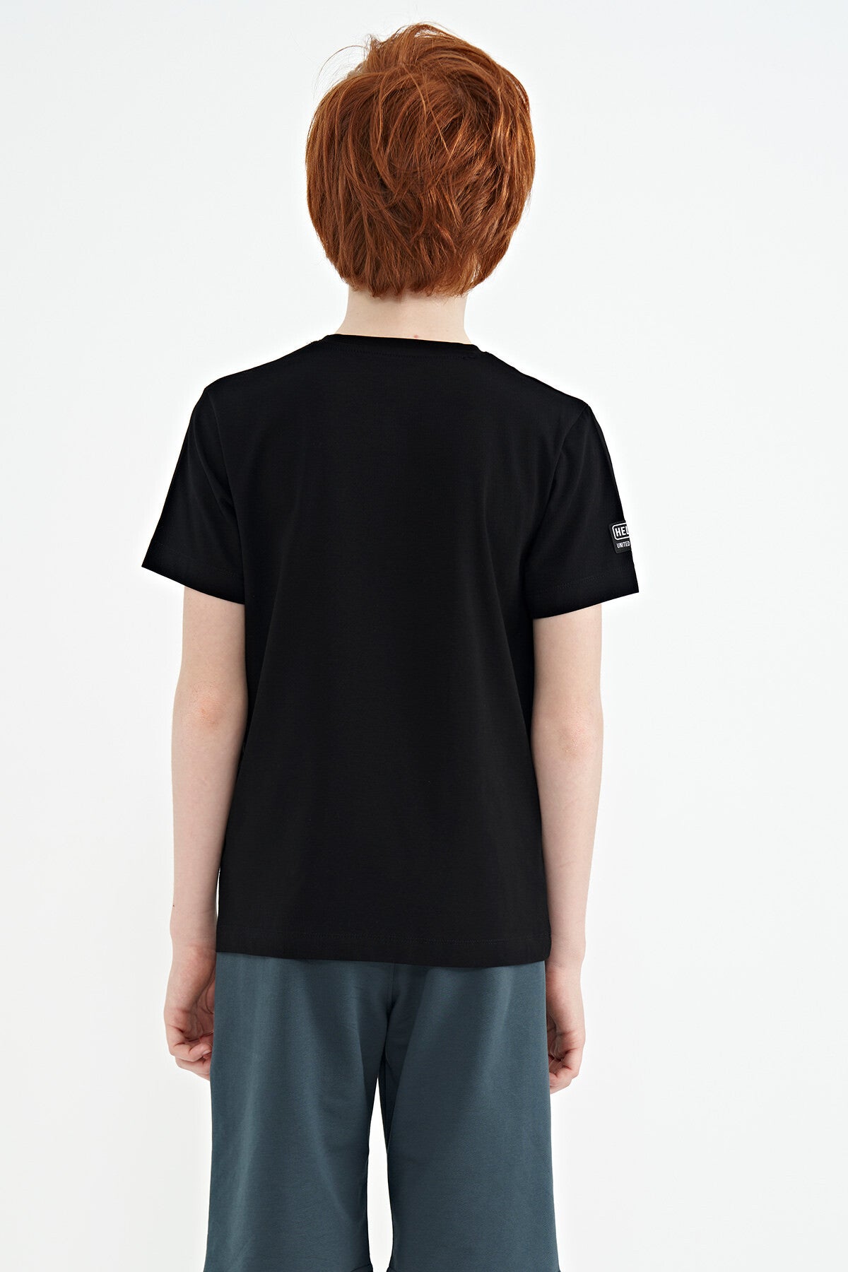 Black Pre-Print Detailed O Collar Standard Fit Boys T-Shirt - 11099