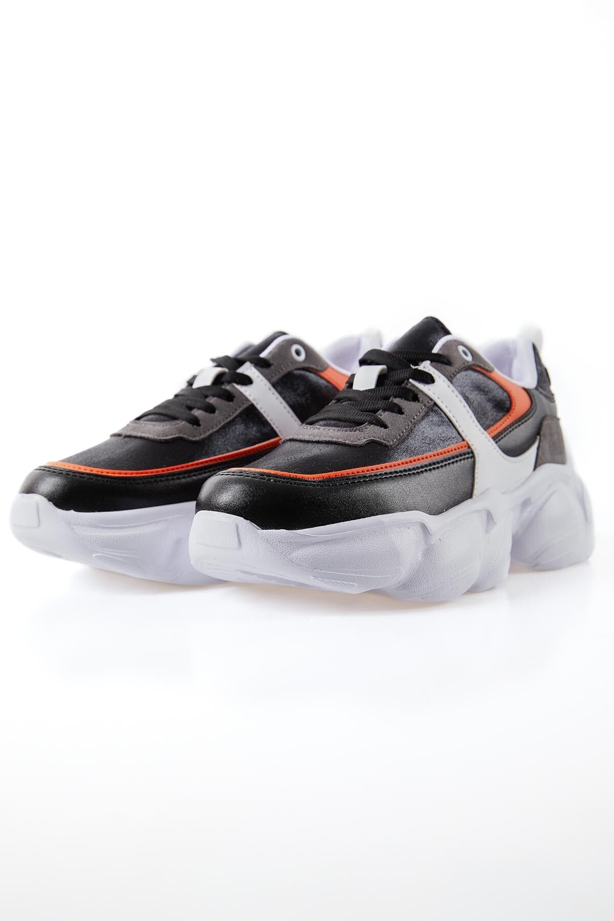 Black - Orange High-Top Laced Color Gradient PU Leather Women's Sneakers - 89206