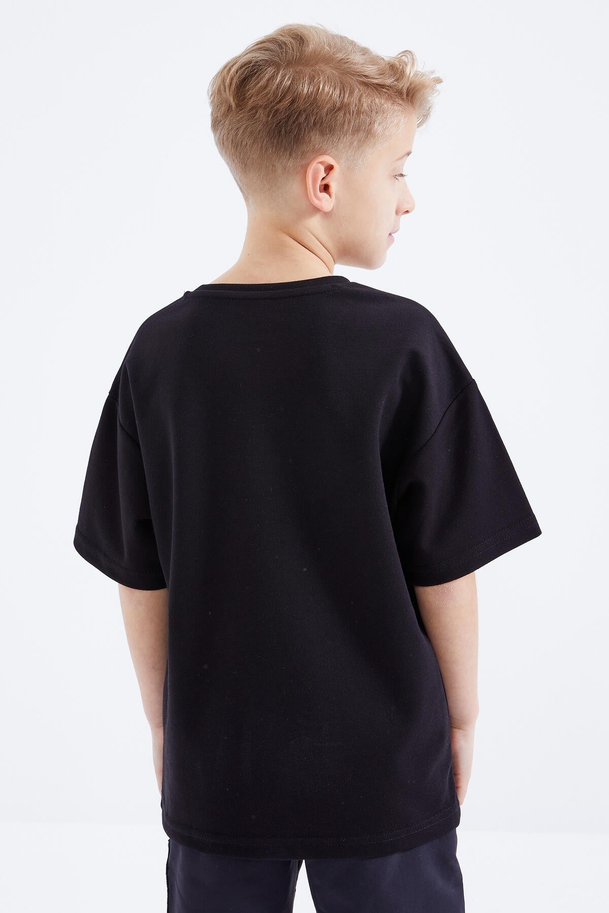 Black Oversize Printed Short Sleeve O Neck Boy's T-Shirt - 10930