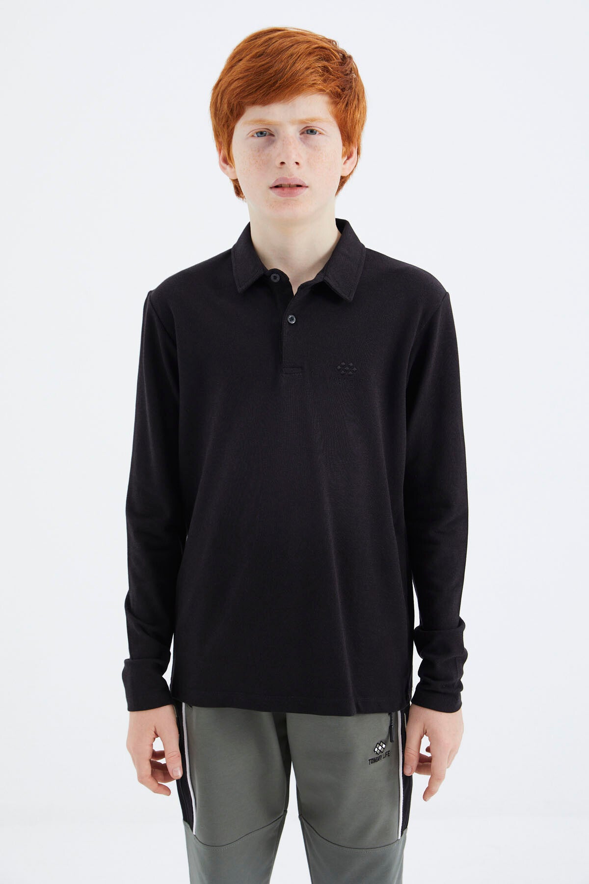 Black Polo Collar Basic Boys T-Shirt - 11171