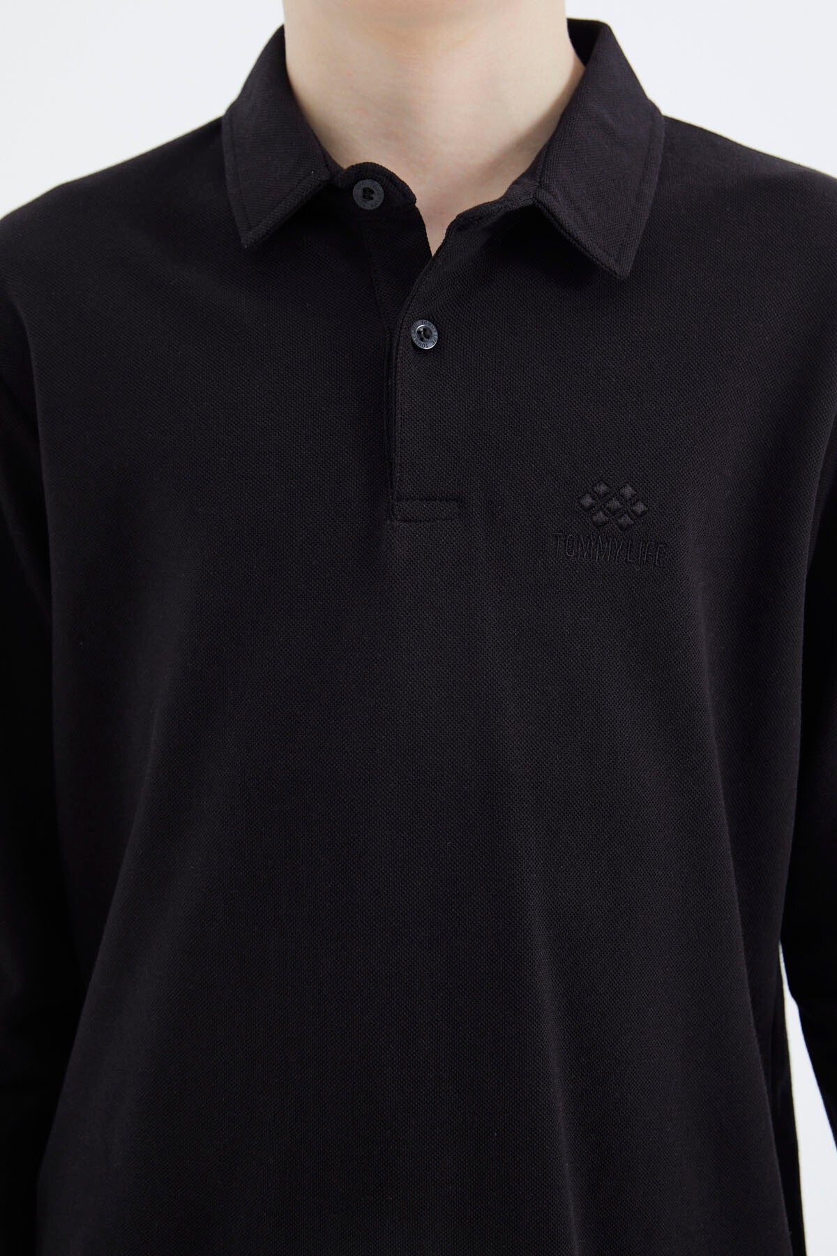 Black Polo Collar Basic Boys T-Shirt - 11171