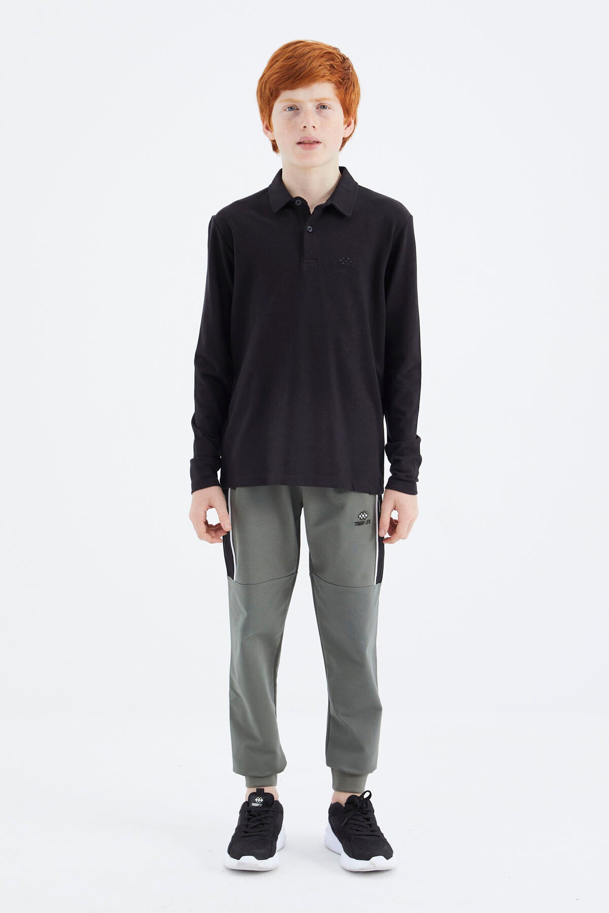 Black Polo Collar Basic Boys T-Shirt - 11171