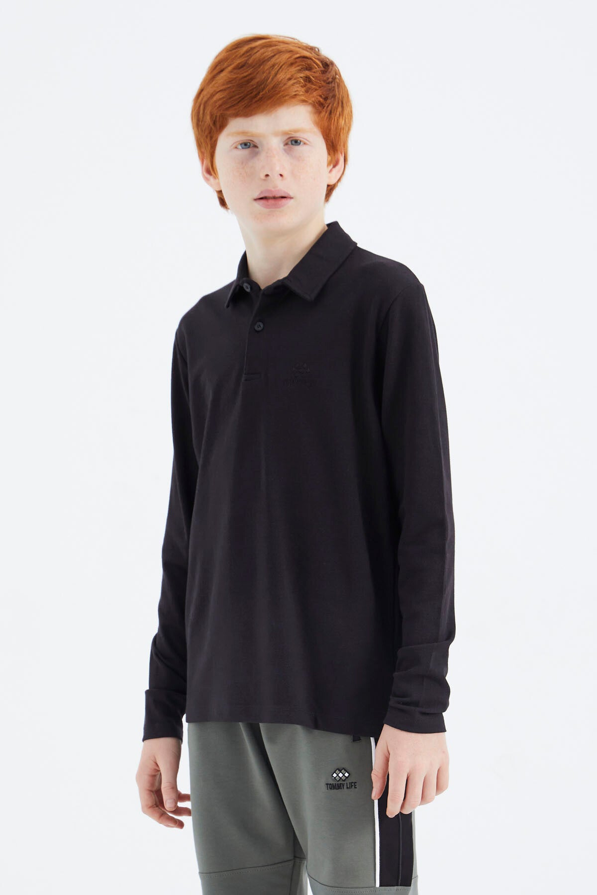 Black Polo Collar Basic Boys T-Shirt - 11171