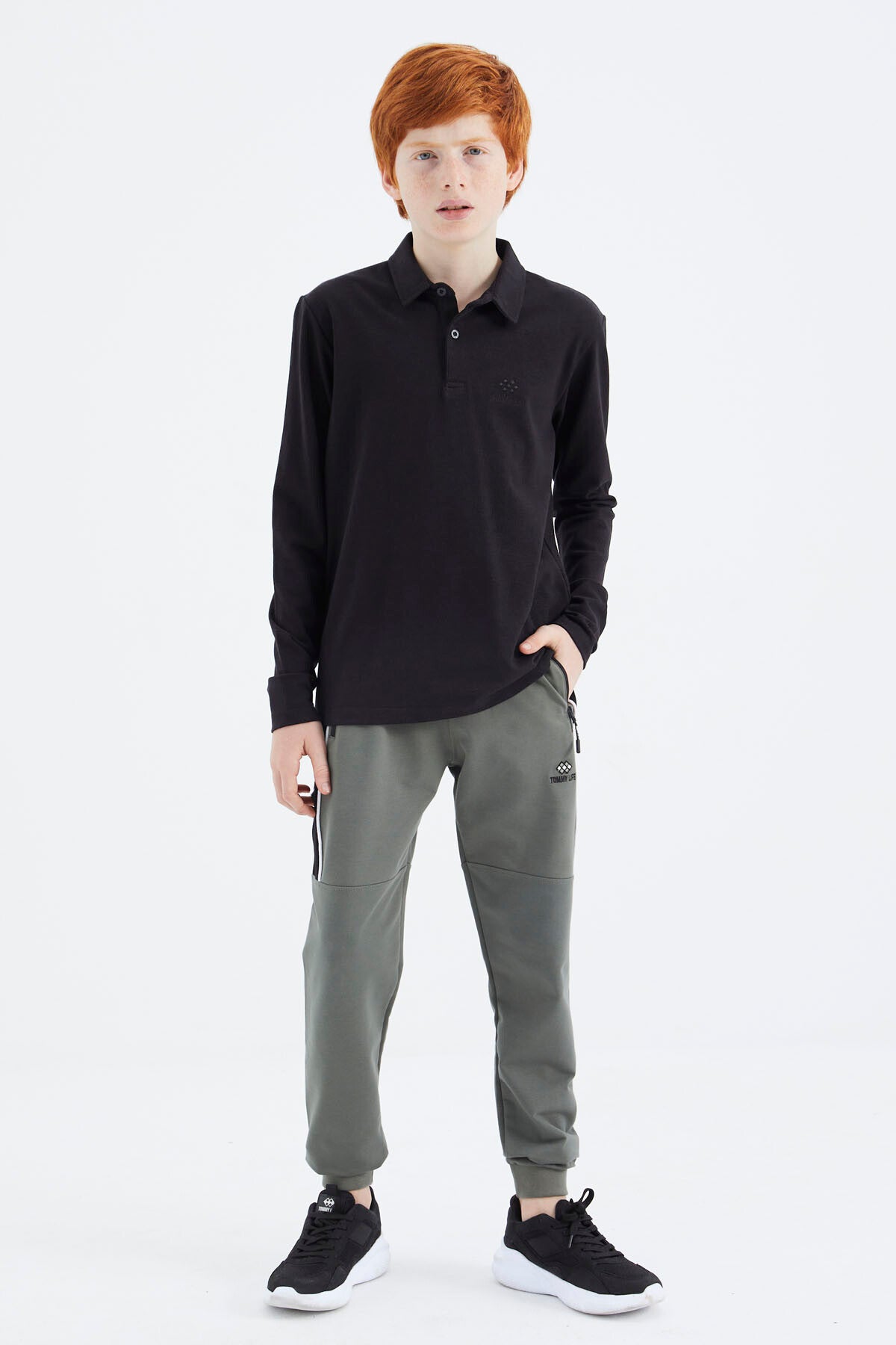 Black Polo Collar Basic Boys T-Shirt - 11171