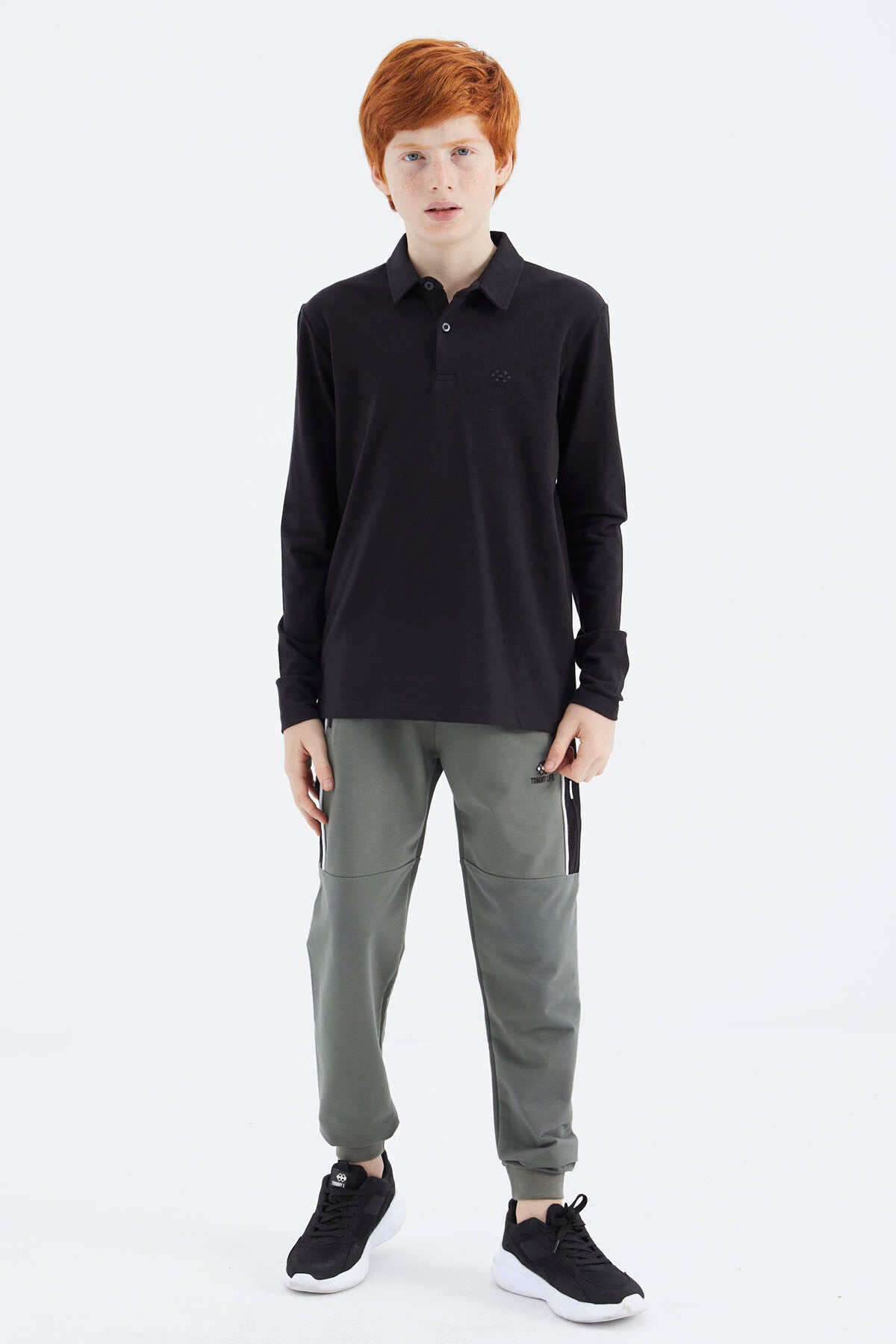 Black Polo Collar Basic Boys T-Shirt - 11171