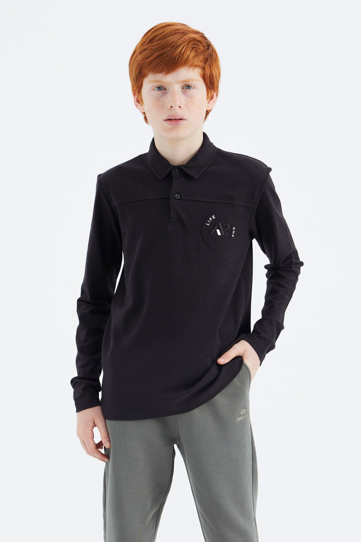 Black Polo Collar Boys T-Shirt - 11172