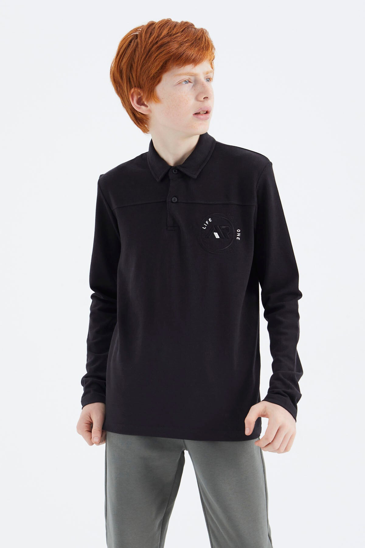 Black Polo Collar Boys T-Shirt - 11172