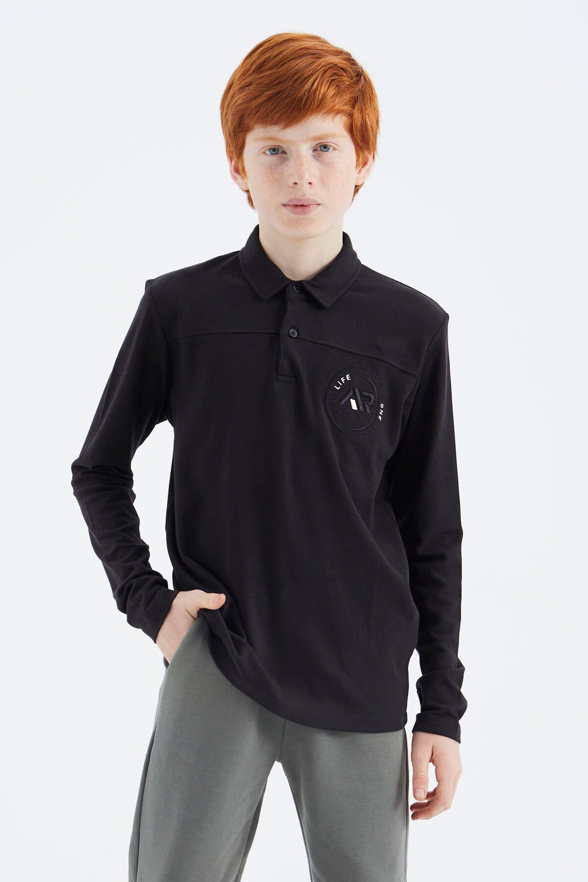Black Polo Collar Boys T-Shirt - 11172