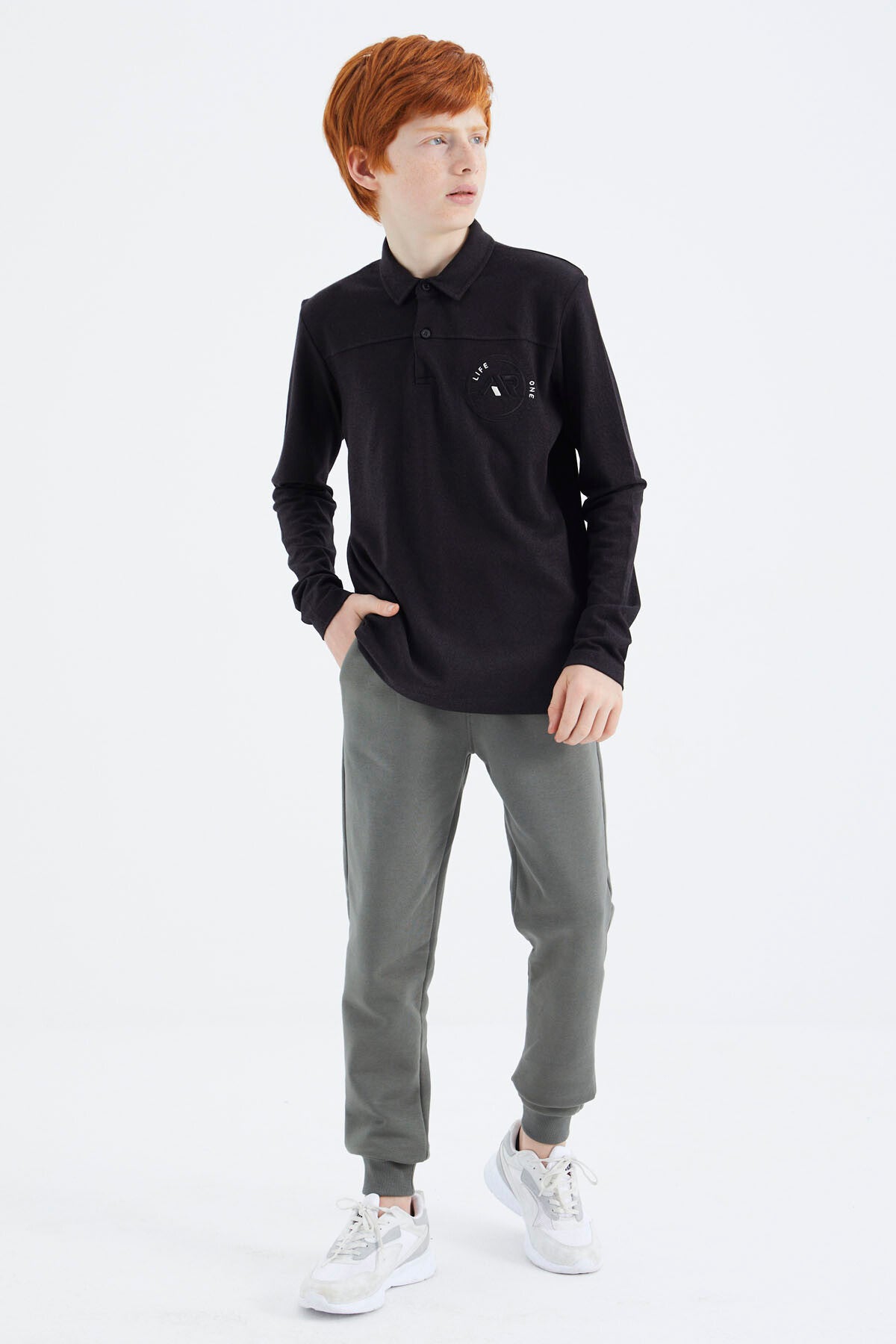Black Polo Collar Boys T-Shirt - 11172