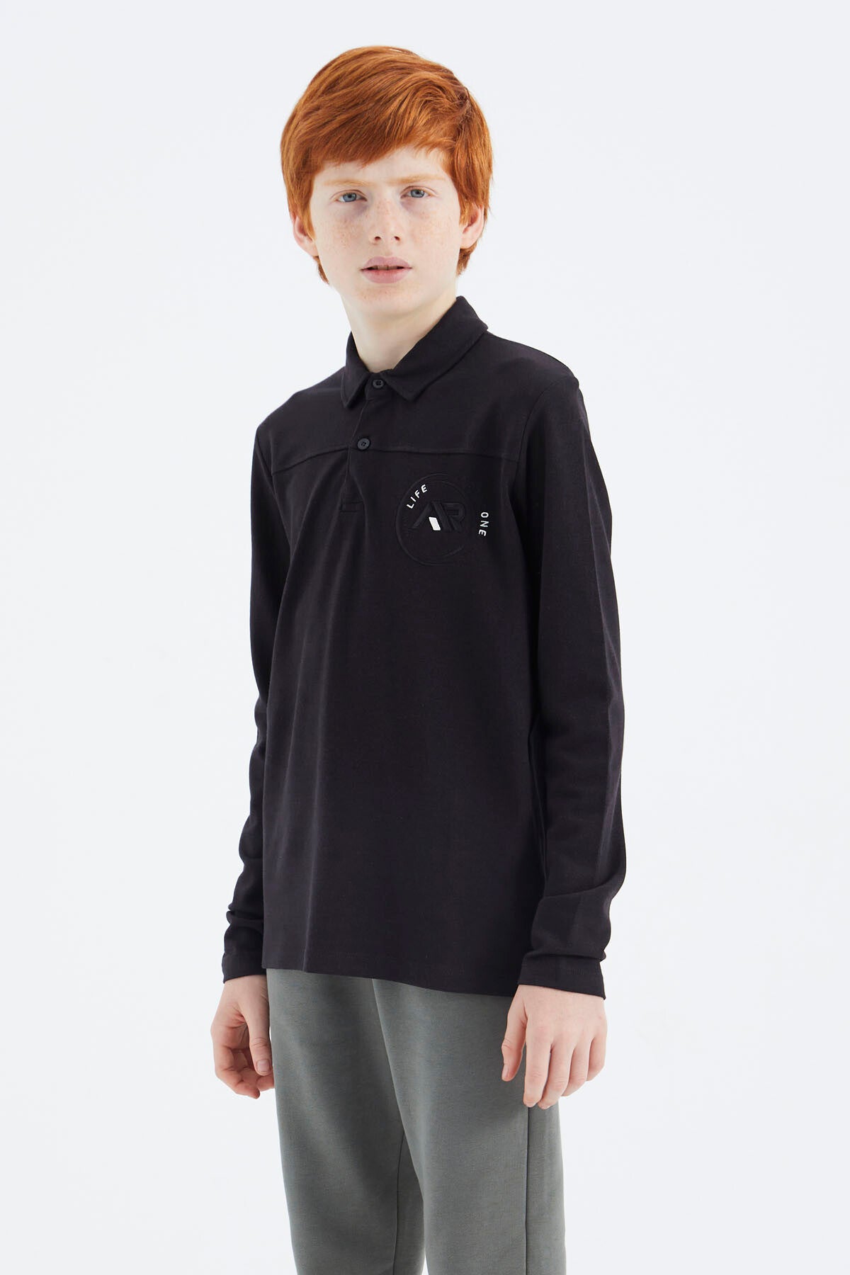 Black Polo Collar Boys T-Shirt - 11172