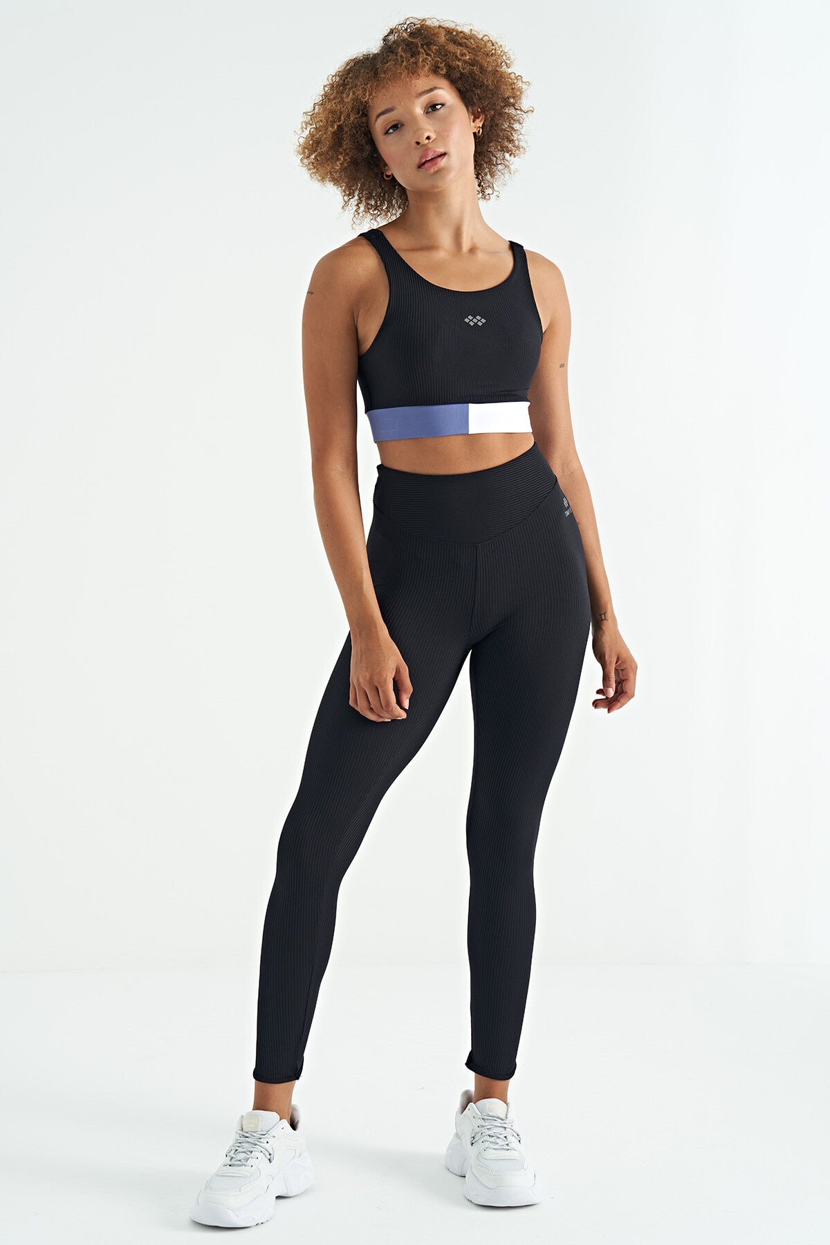 Black Color Block Logo Printed Narrow Fit Striped Women's Bustier - 97275