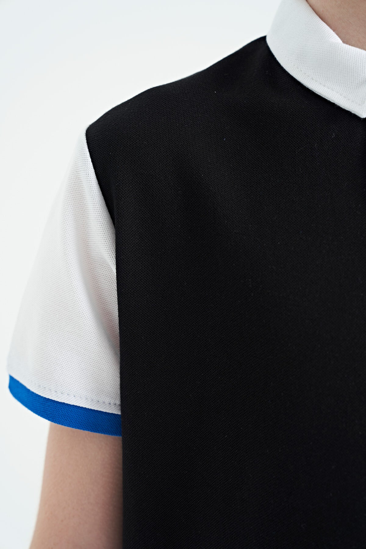 Black Color Block Embroidered Detailed Standard Pattern Polo Collar Boys T-Shirt - 11108