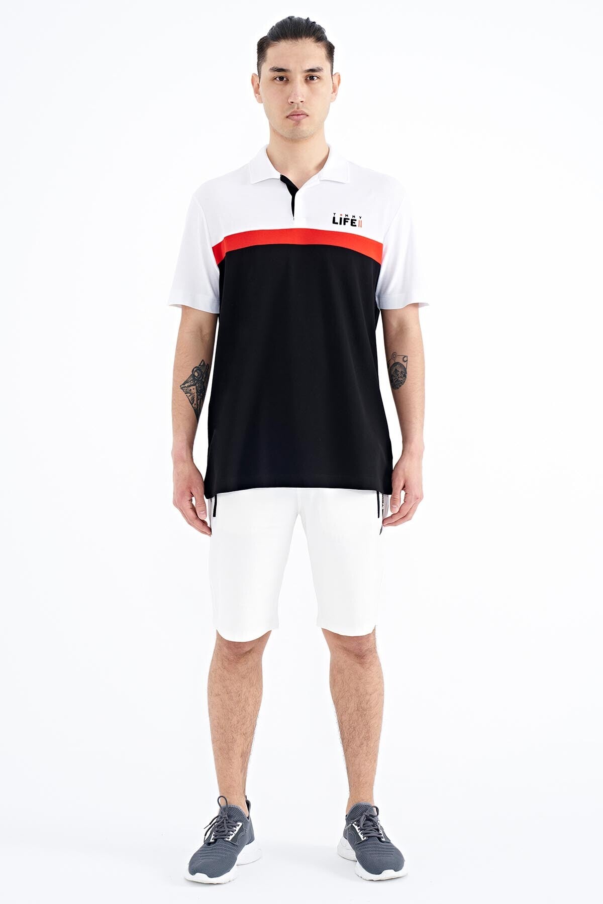Black Color Gradient Polo Collar Standard Fit Men's T-shirt - 88238